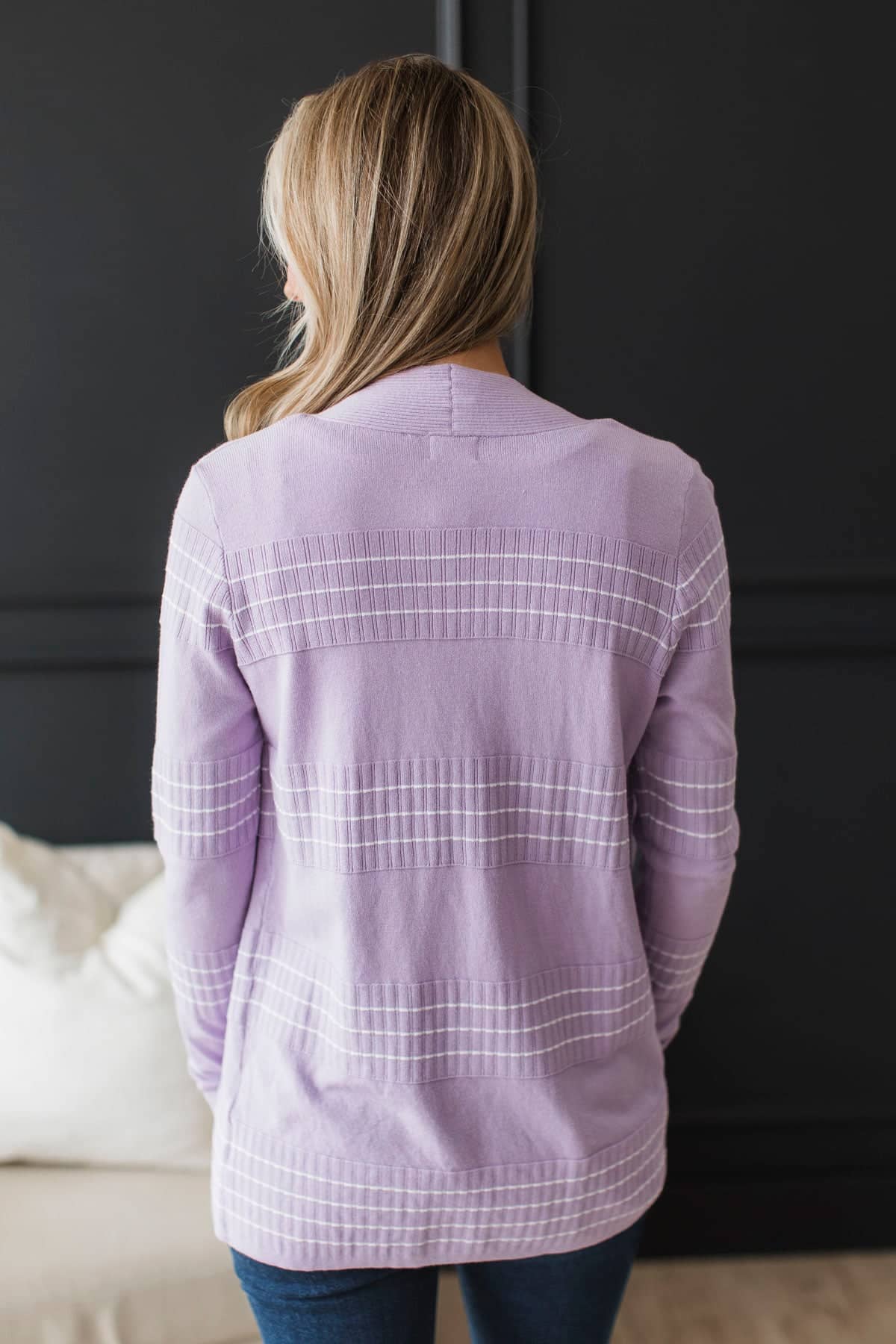 Keep In Mind Stitch Stripe Cardigan- Lavender - Image 7