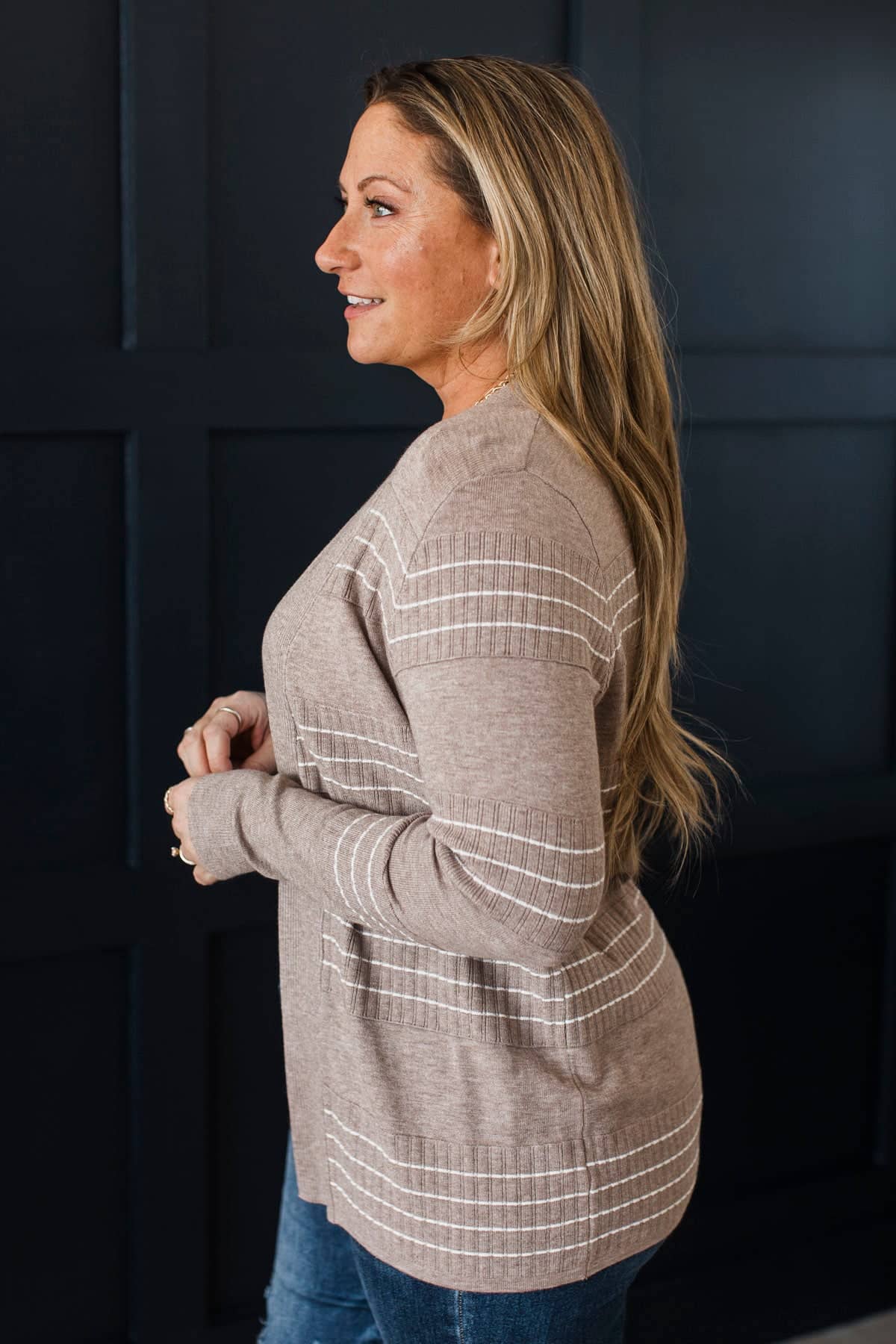 Keep In Mind Stitch Stripe Cardigan- Mocha - Image 4