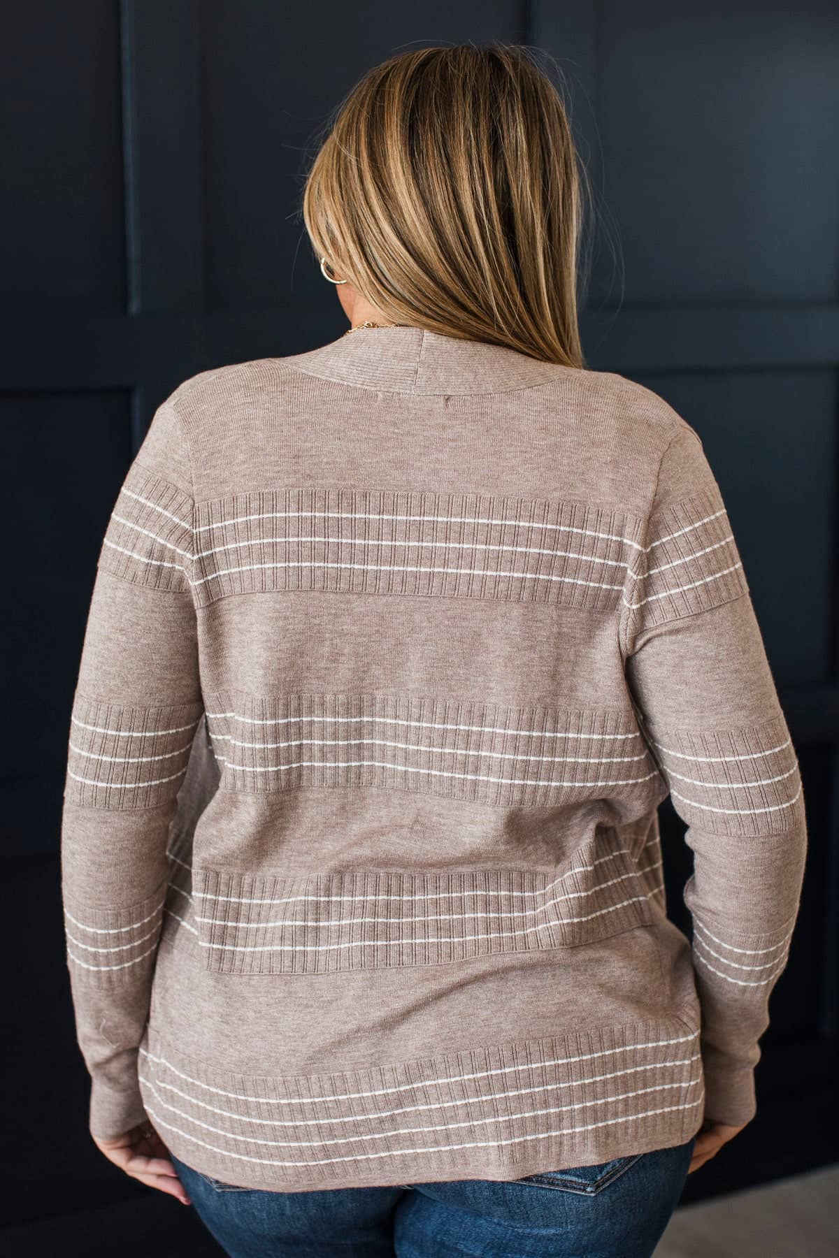 Keep In Mind Stitch Stripe Cardigan- Mocha - Image 6