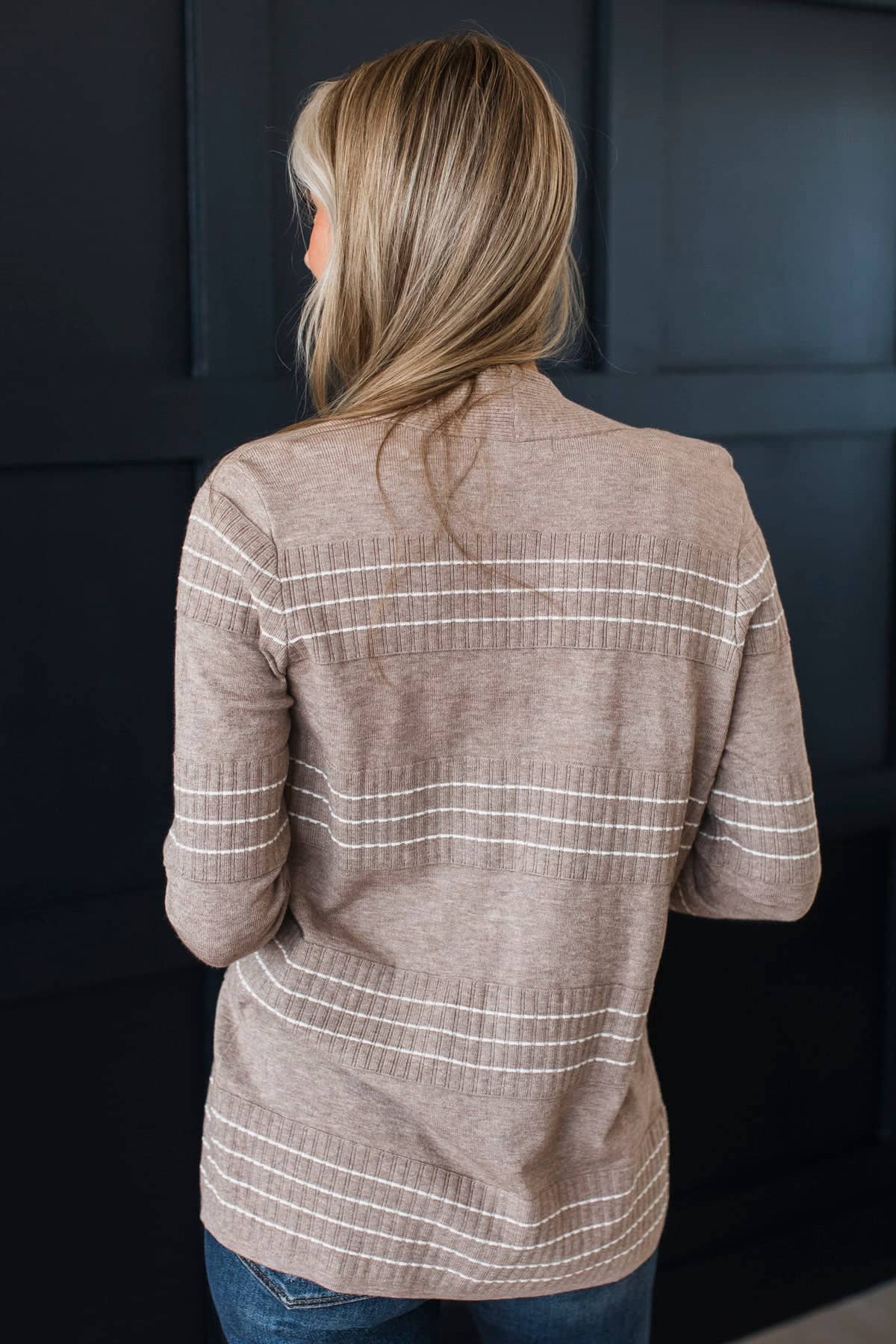 Keep In Mind Stitch Stripe Cardigan- Mocha - Image 7