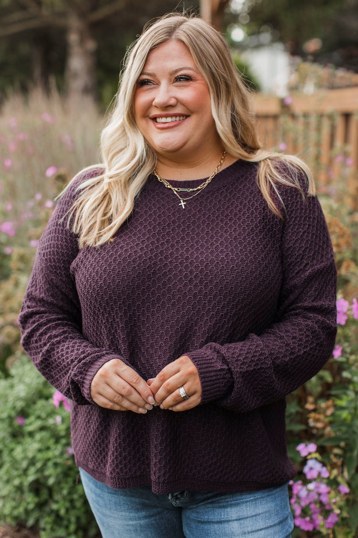 Keep It Colorful Knit Sweater- Plum - Image 3
