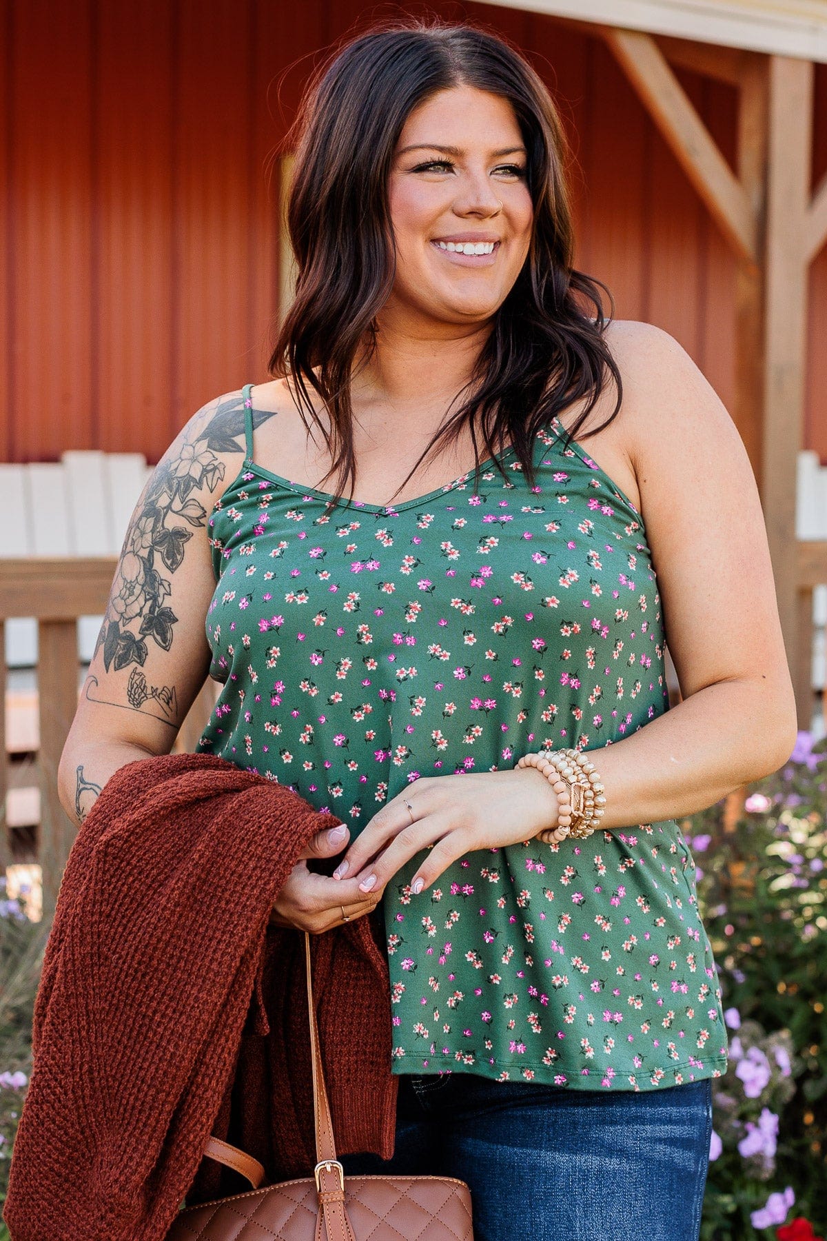 Keep It Cute Floral Tank Top- Emerald Green - Image 2