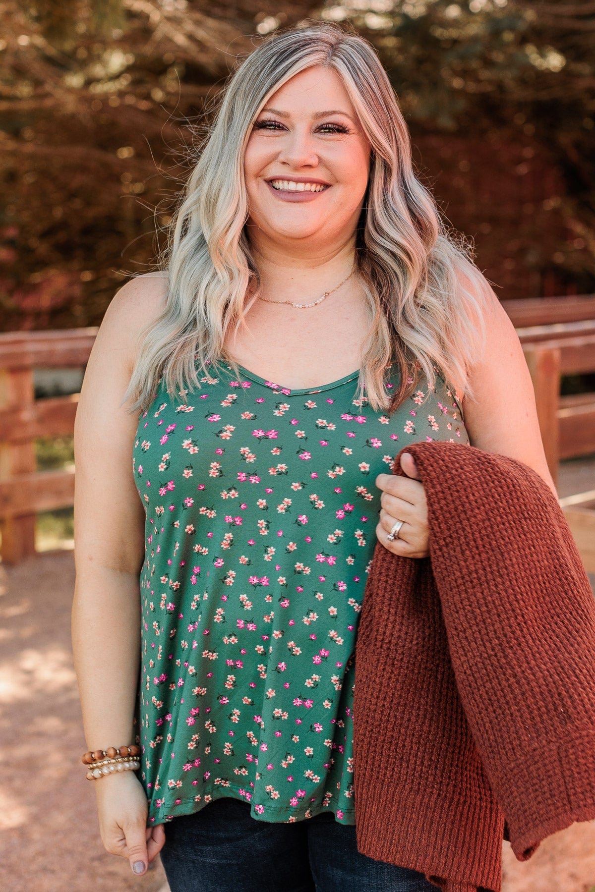 Keep It Cute Floral Tank Top- Emerald Green - Image 6