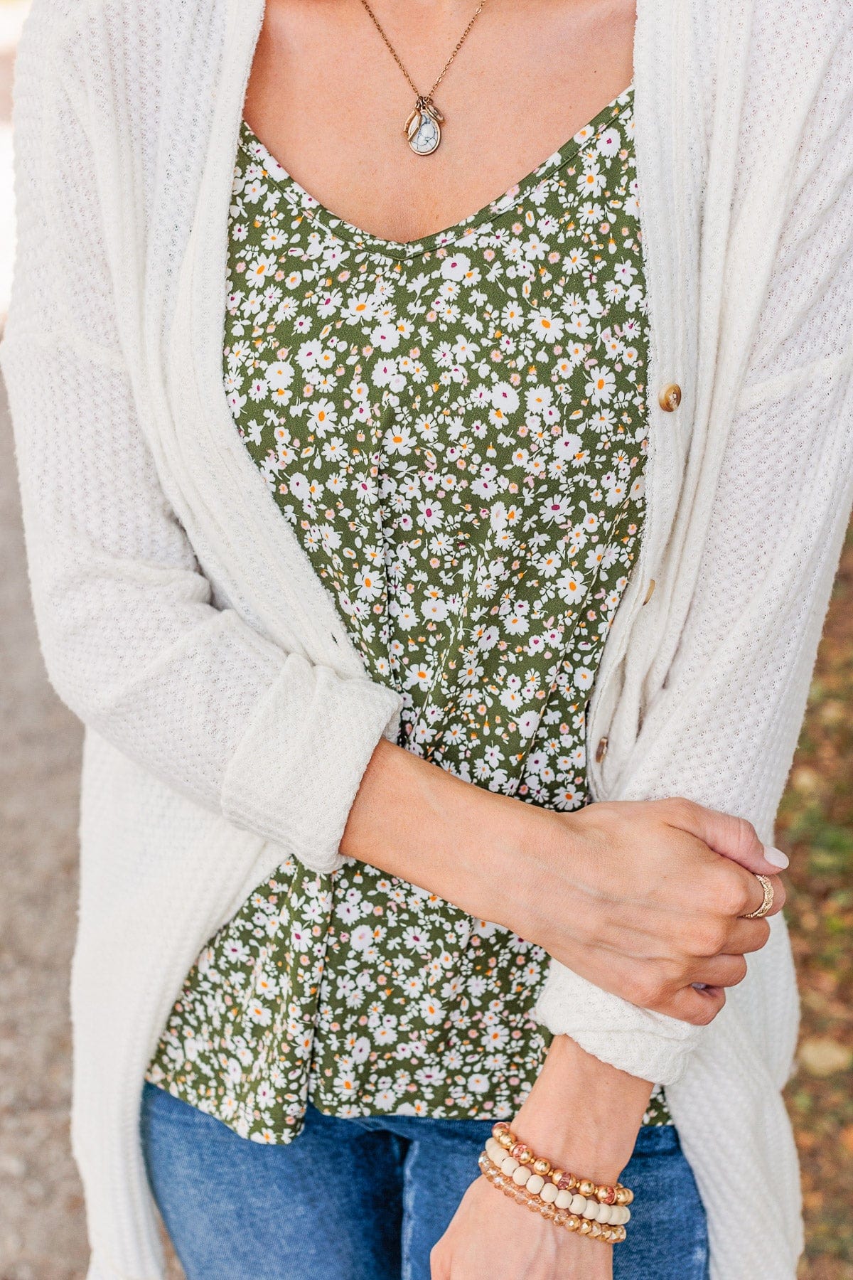 Keep It Cute Floral Tank Top- Hunter Green - Image 2