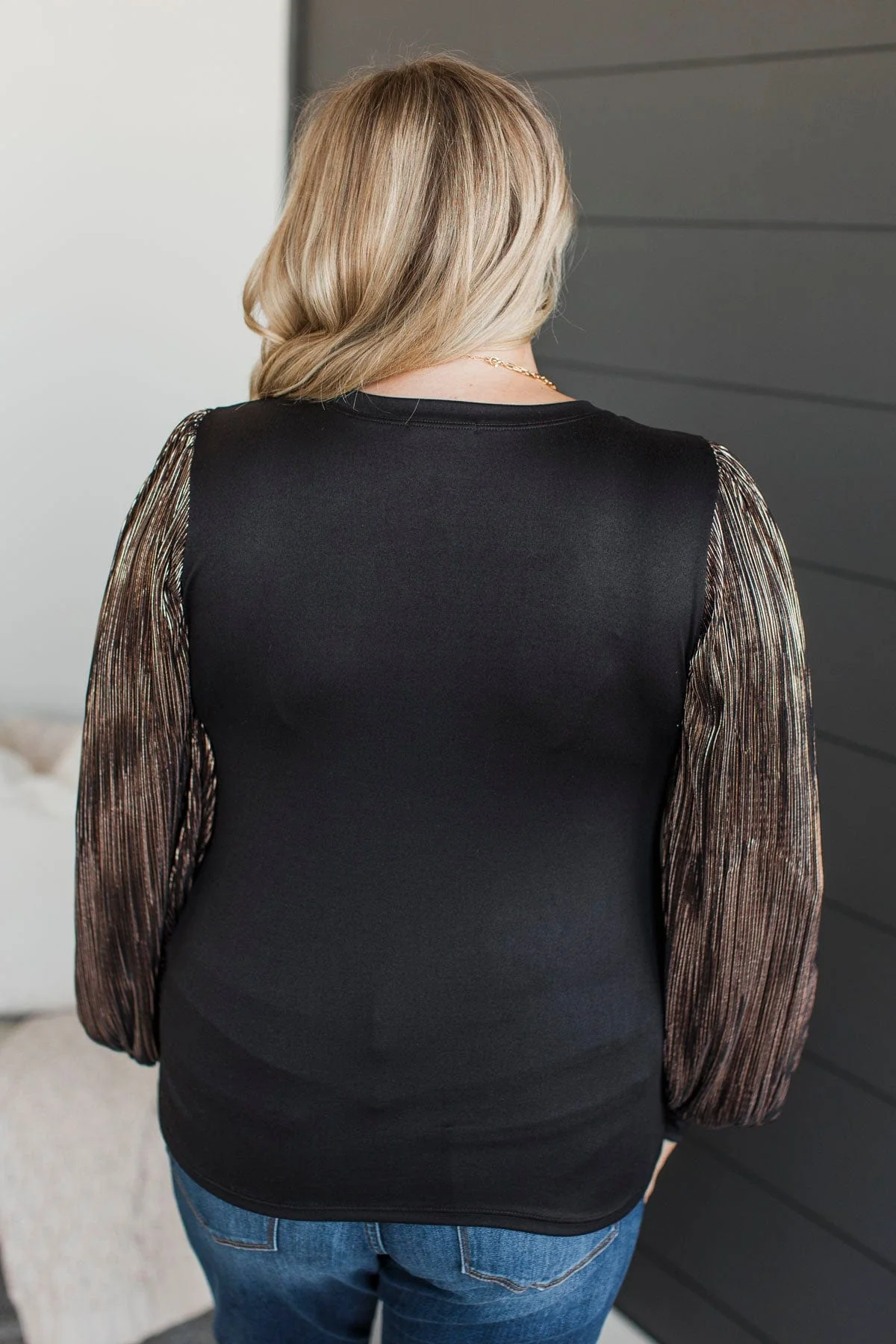 Keep It Forever Plisse Sleeve Top- Black - Image 7