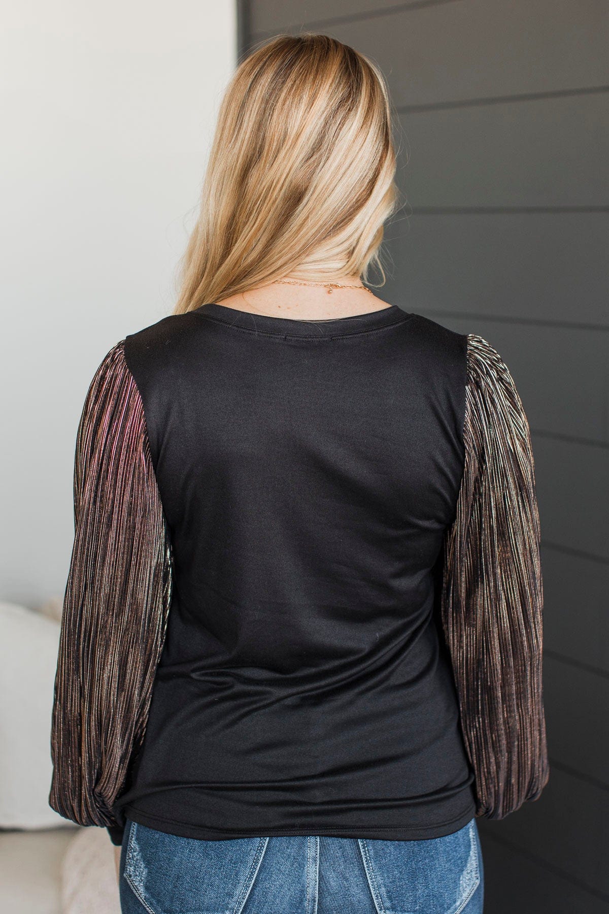 Keep It Forever Plisse Sleeve Top- Black - Image 8