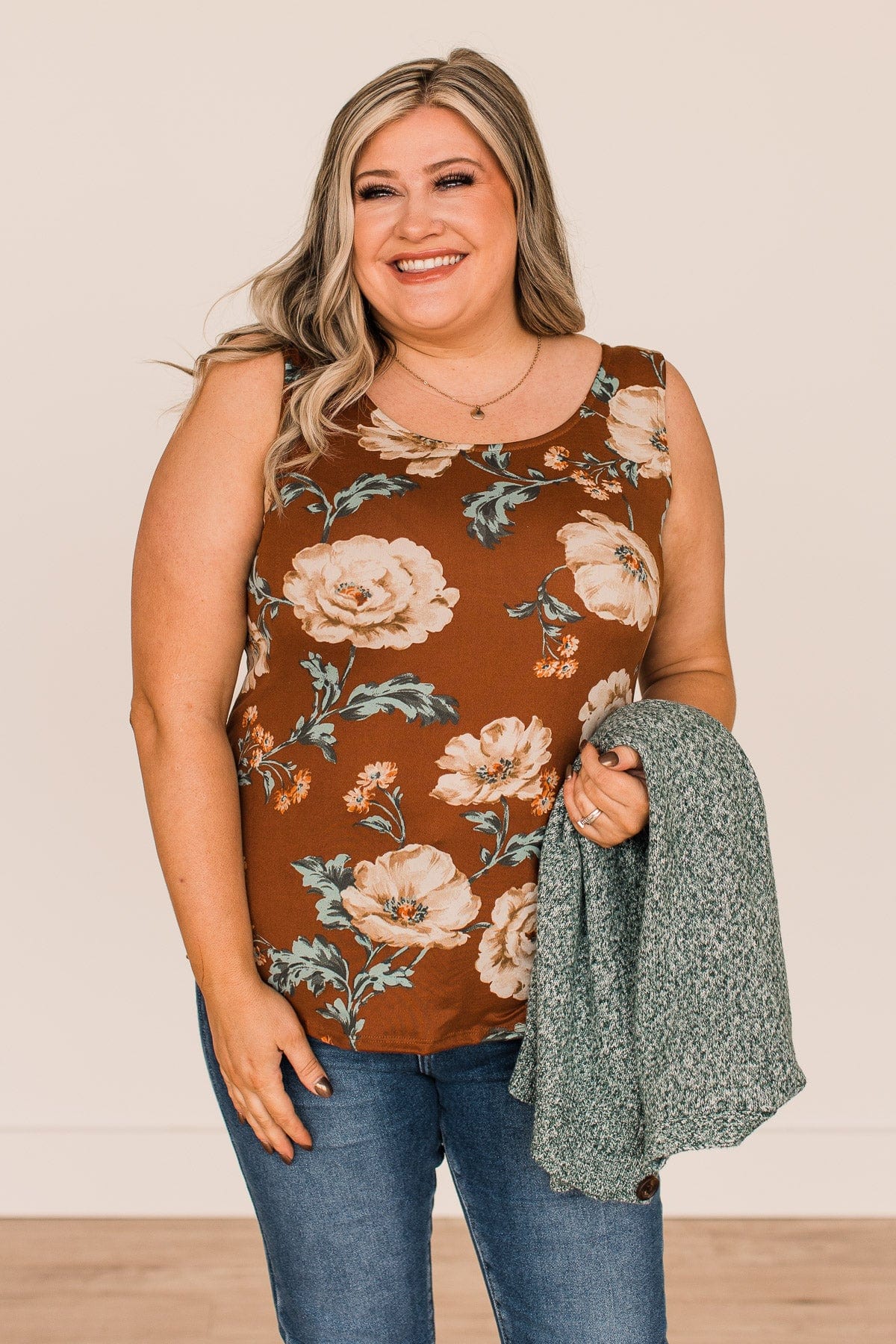 Keep It Up Floral Tank Top- Brown - Image 6