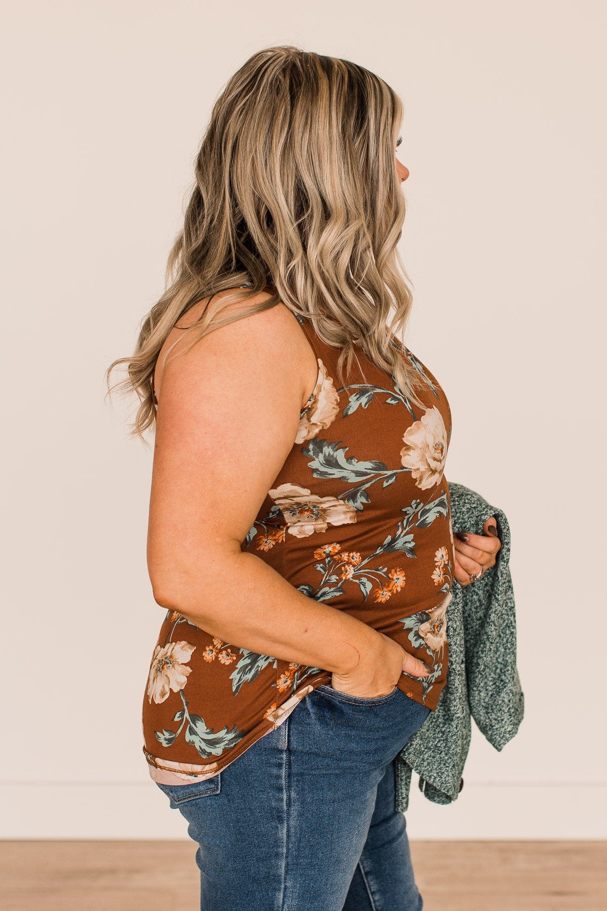 Keep It Up Floral Tank Top- Brown - Image 8