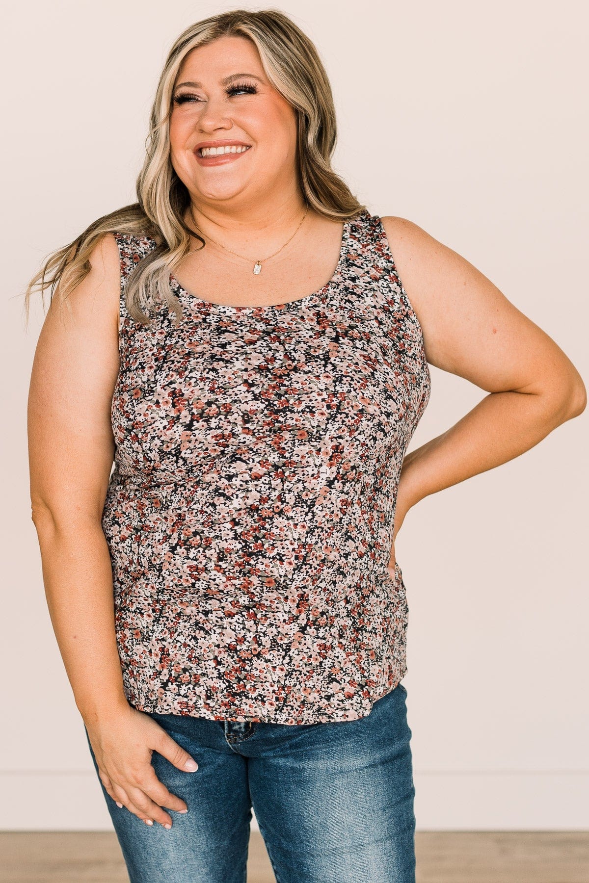 Keep It Up Floral Tank Top- Olive & Dusty Pink - Image 4
