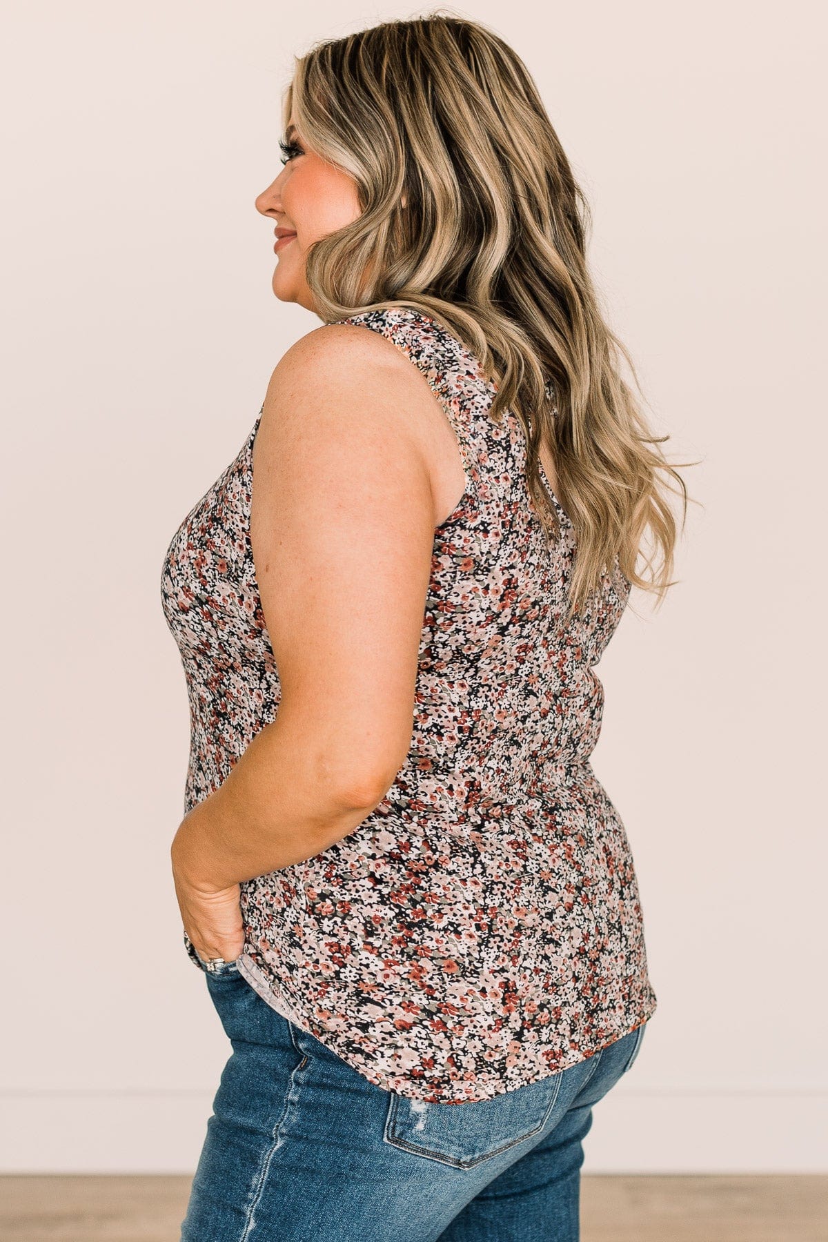 Keep It Up Floral Tank Top- Olive & Dusty Pink - Image 6
