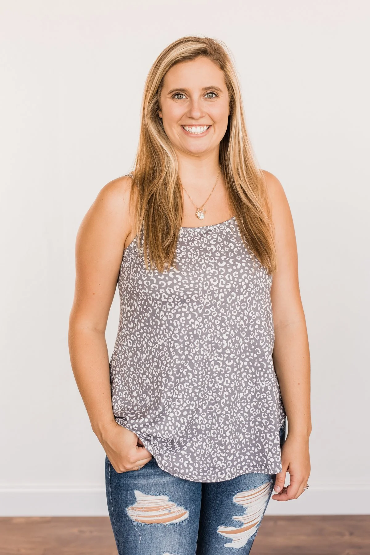 Keep It Wild Leopard Print Tank Top- Charcoal - Image 5