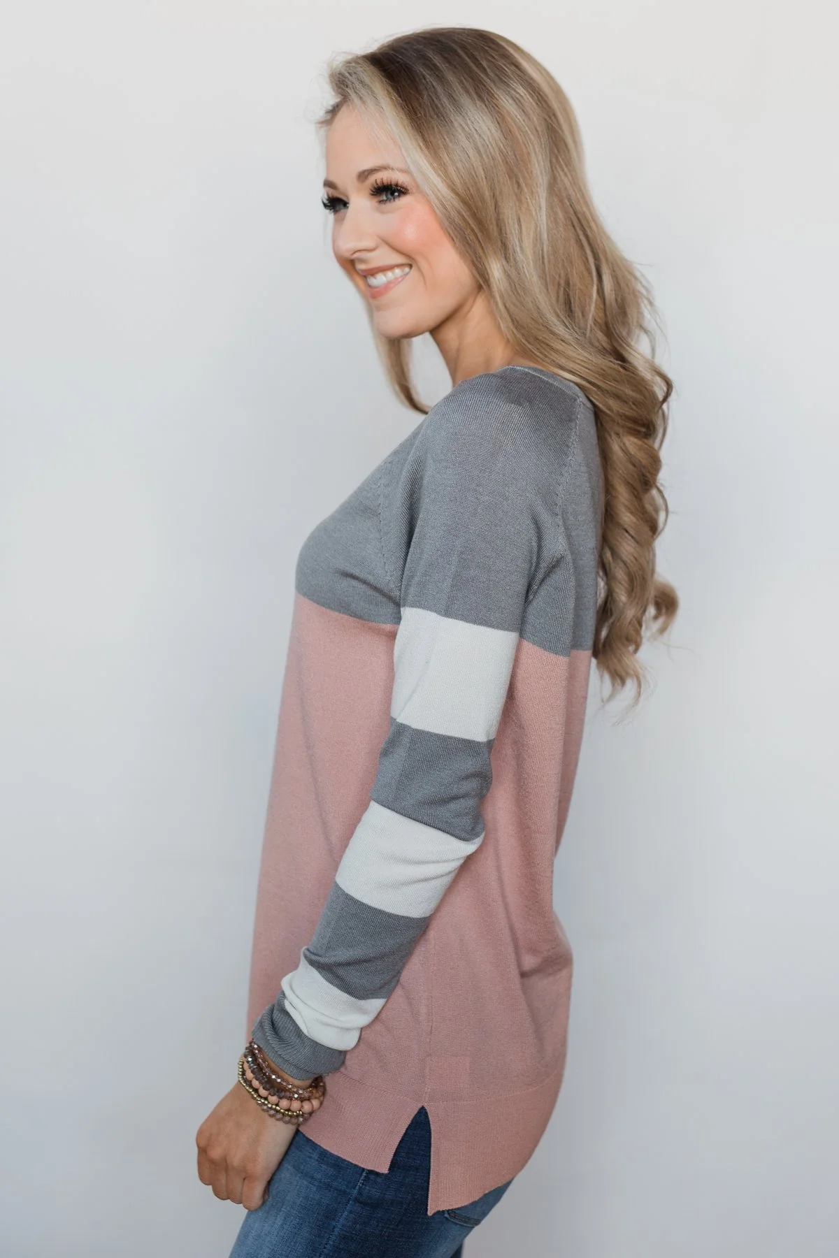 Keep Me Company Color Block Top - Grey & Dusty Pink - Image 15