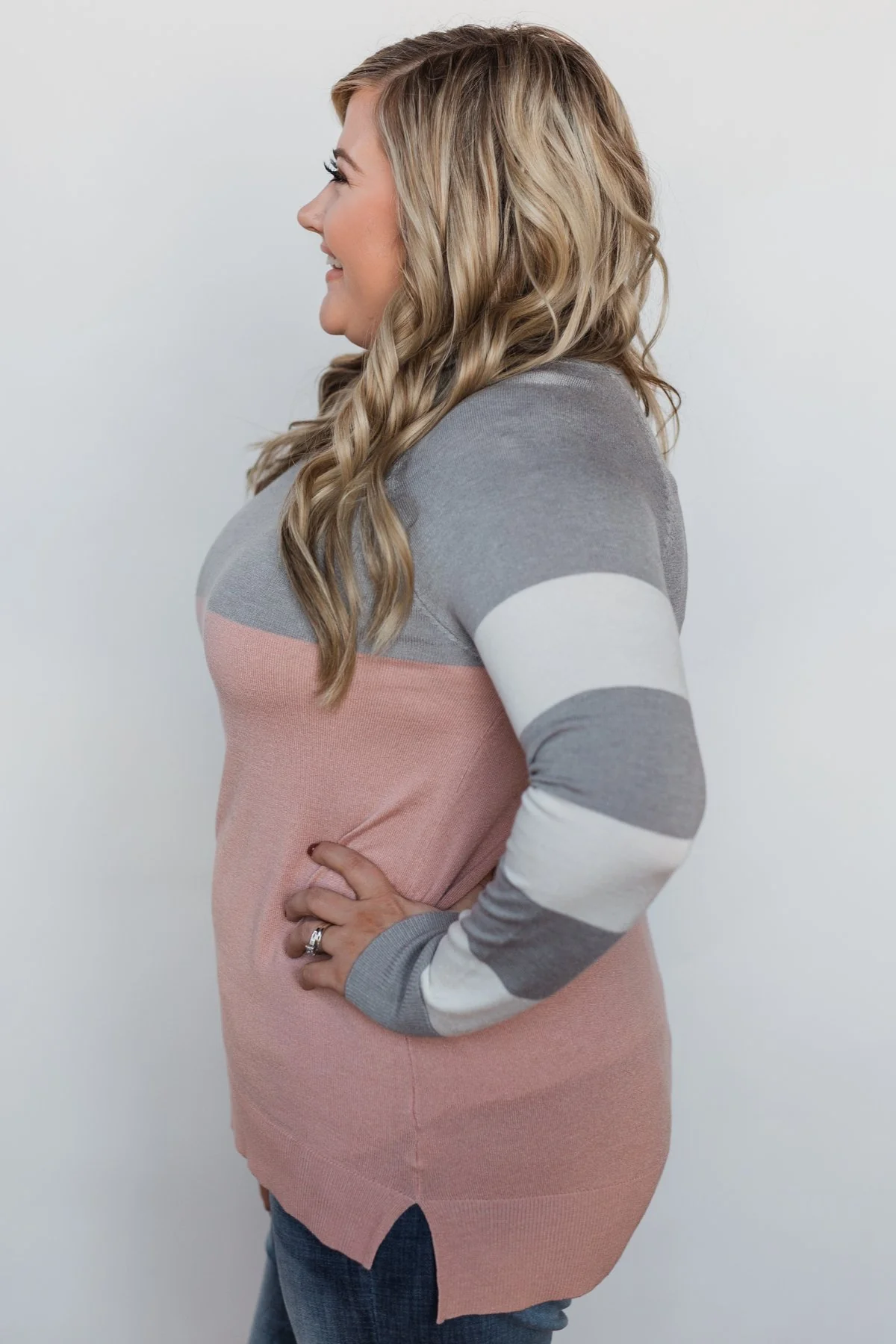 Keep Me Company Color Block Top - Grey & Dusty Pink - Image 16