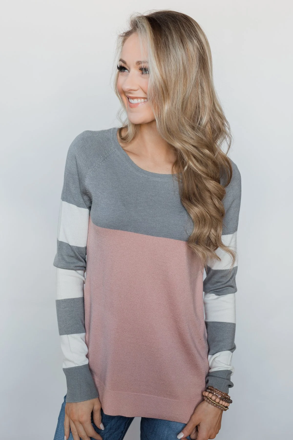 Keep Me Company Color Block Top - Grey & Dusty Pink - Image 2