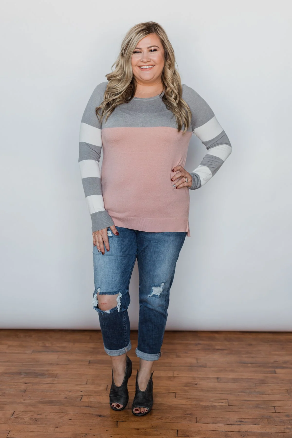 Keep Me Company Color Block Top - Grey & Dusty Pink - Image 4