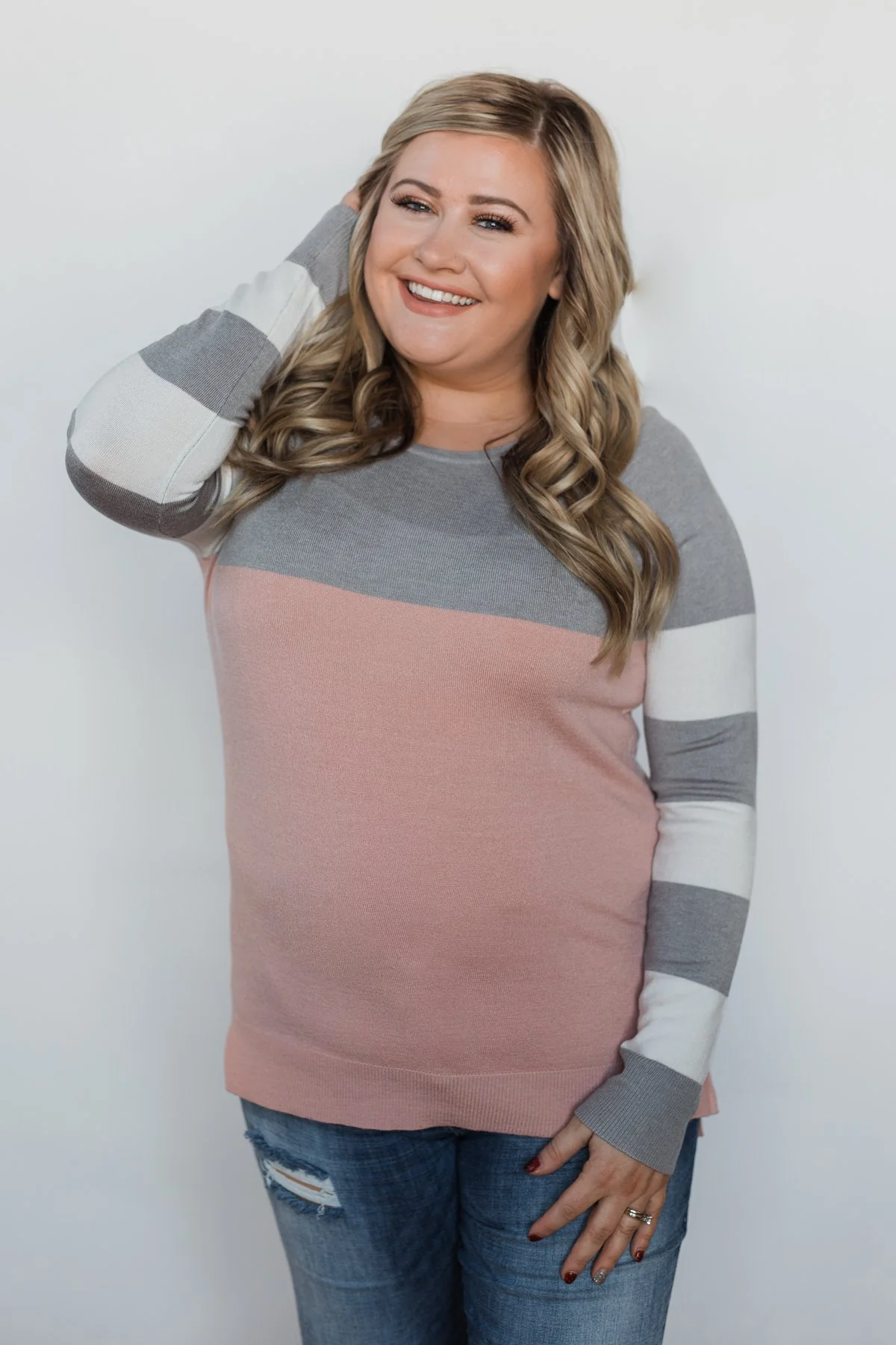 Keep Me Company Color Block Top - Grey & Dusty Pink - Image 9