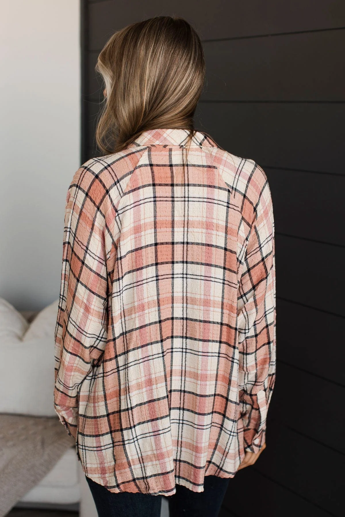 Keep Me In Mind Plaid Button Top- Mauve & Navy - Image 9