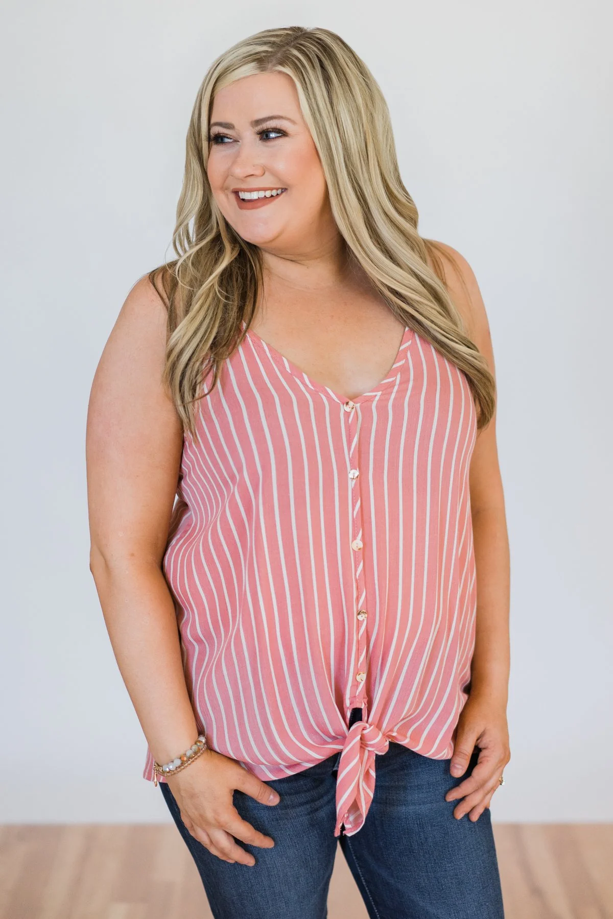 Keep Me Satisfied Striped Tank Top- Pink - Image 2