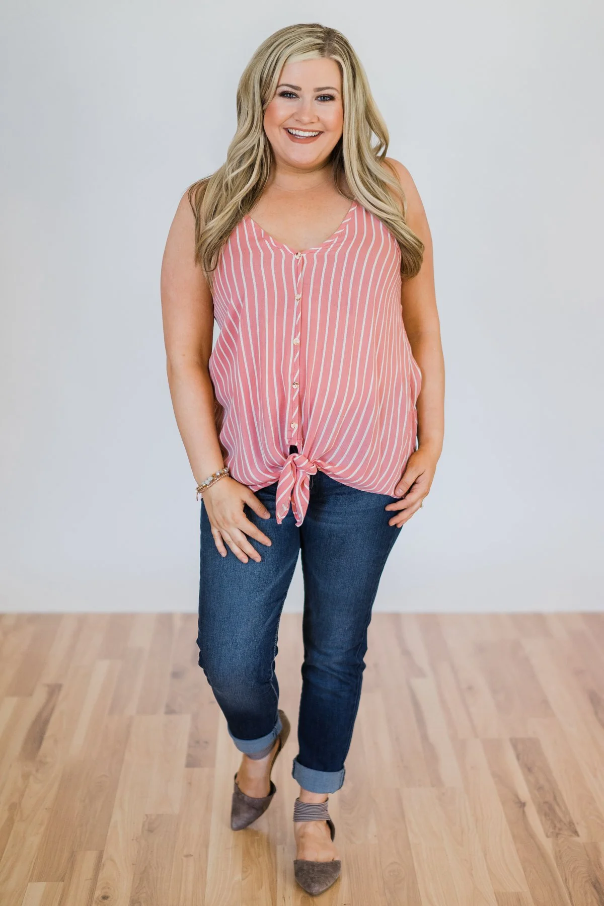 Keep Me Satisfied Striped Tank Top- Pink - Image 4