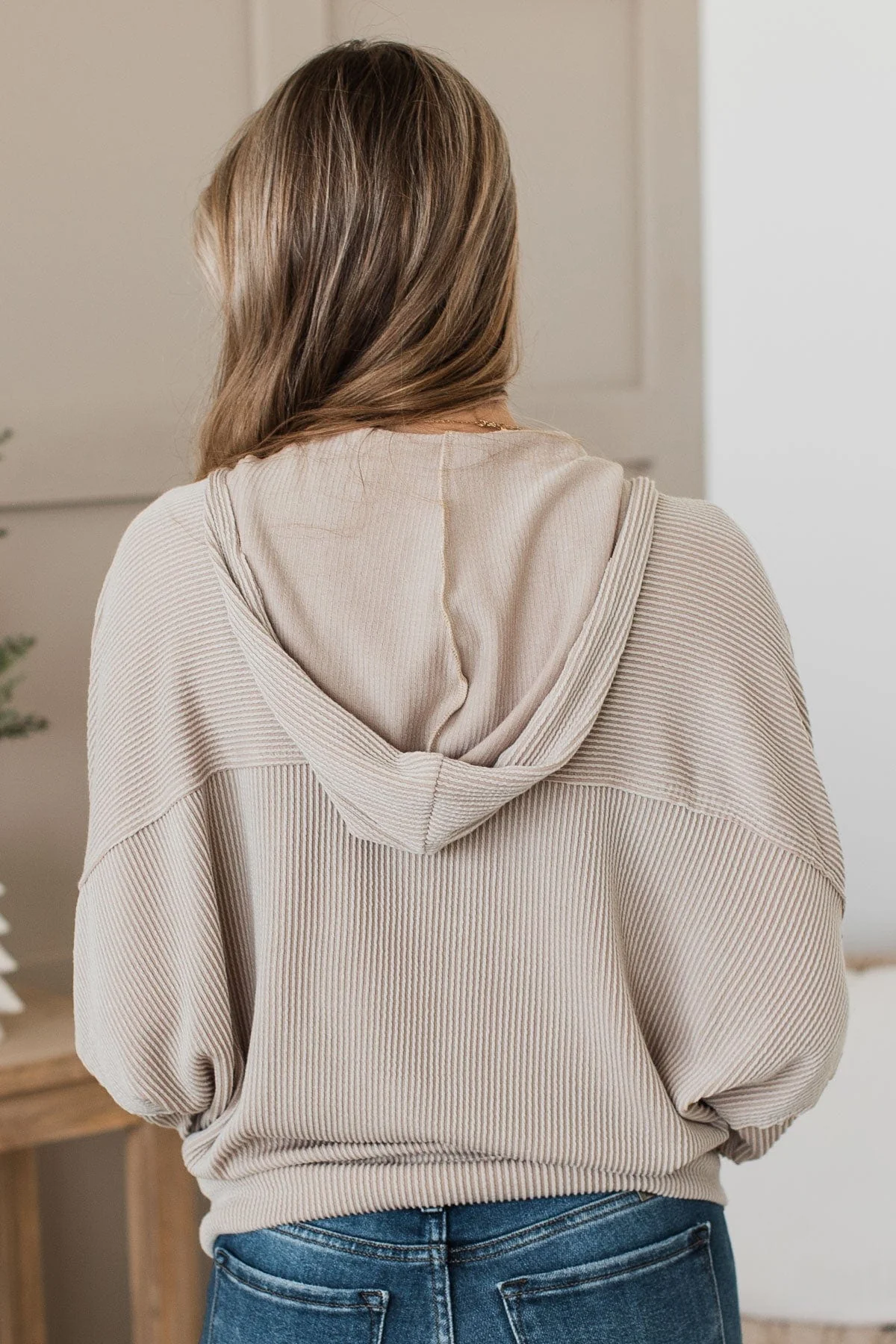 Keep My Cool Quarter Zip Hoodie- Taupe - Image 8