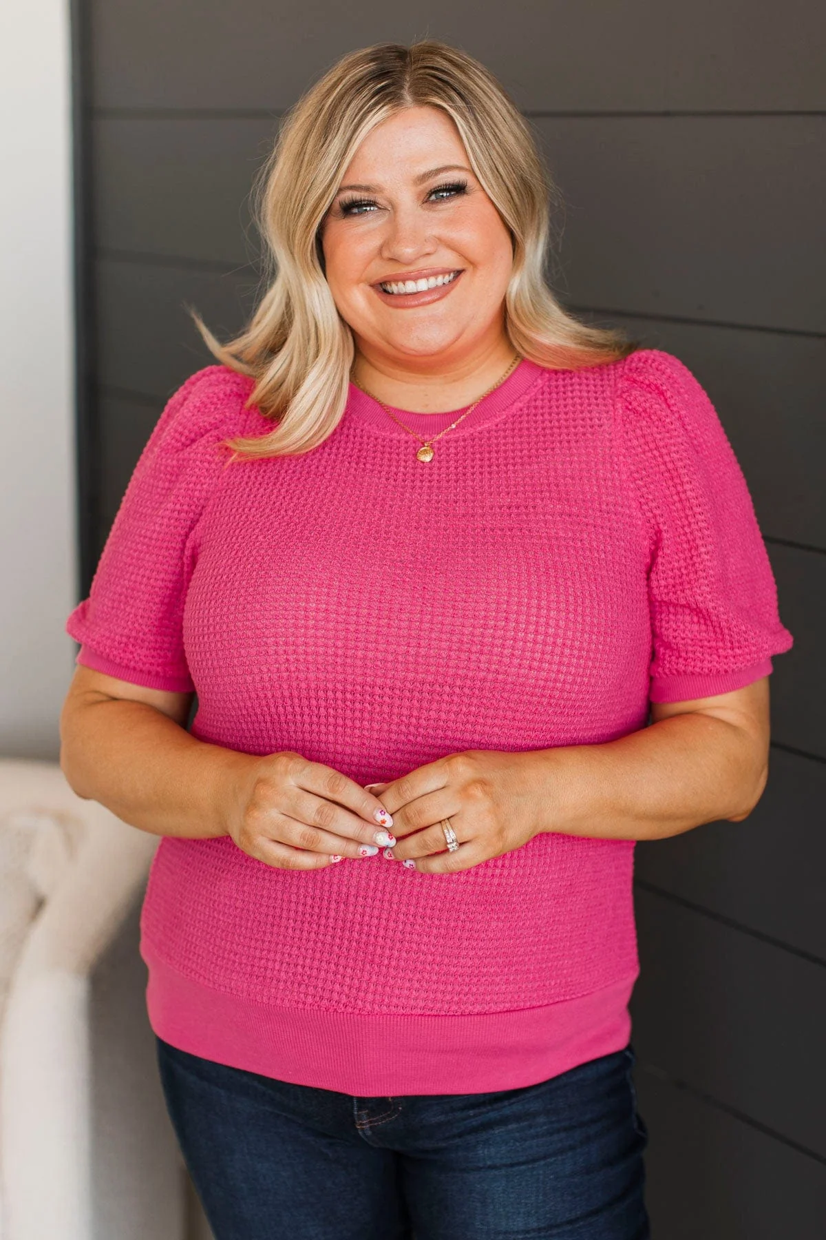 Keep My Heart Puff Sleeve Top- Fuchsia - Image 2