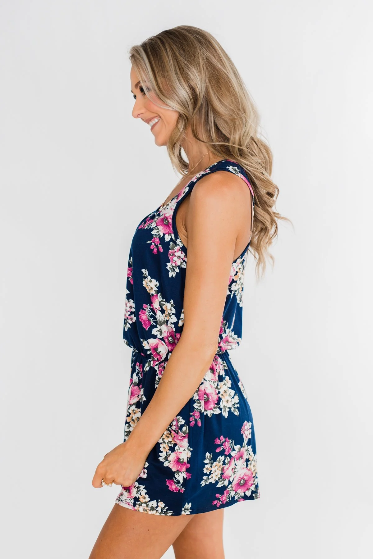 Keep My Love Floral Sleeveless Romper- Navy - Image 10