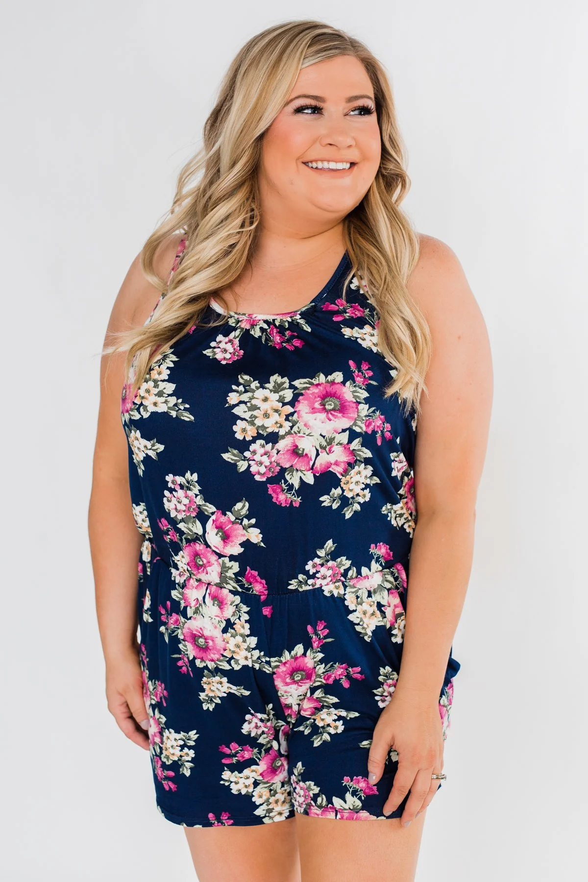 Keep My Love Floral Sleeveless Romper- Navy - Image 11