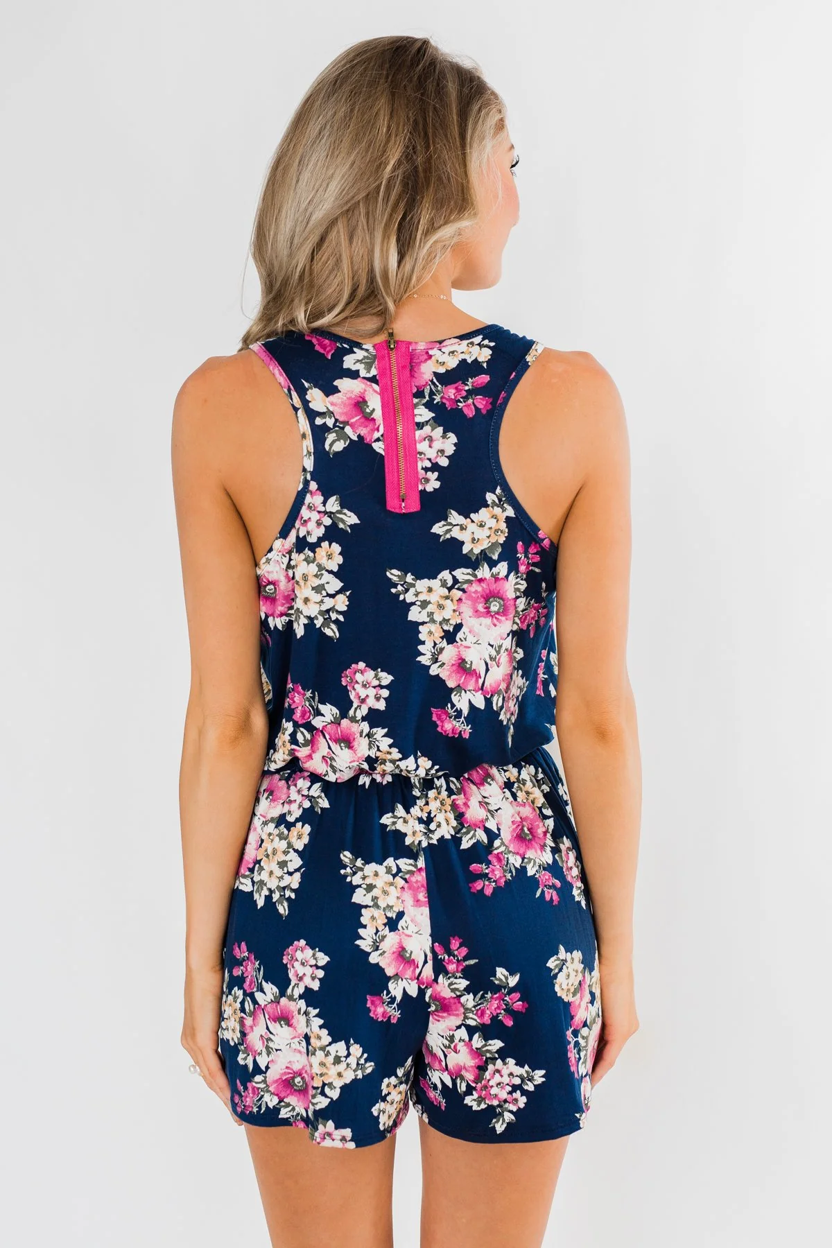 Keep My Love Floral Sleeveless Romper- Navy - Image 12