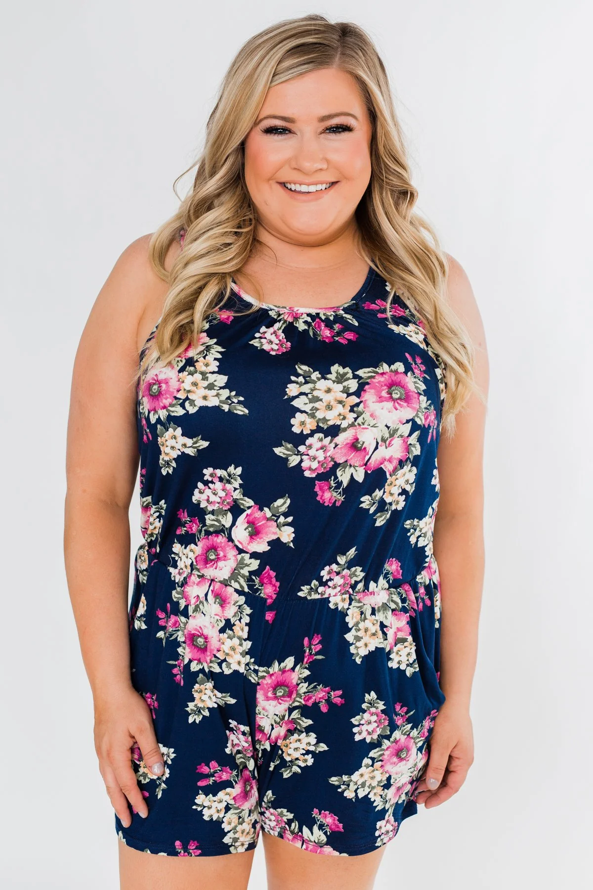 Keep My Love Floral Sleeveless Romper- Navy - Image 9
