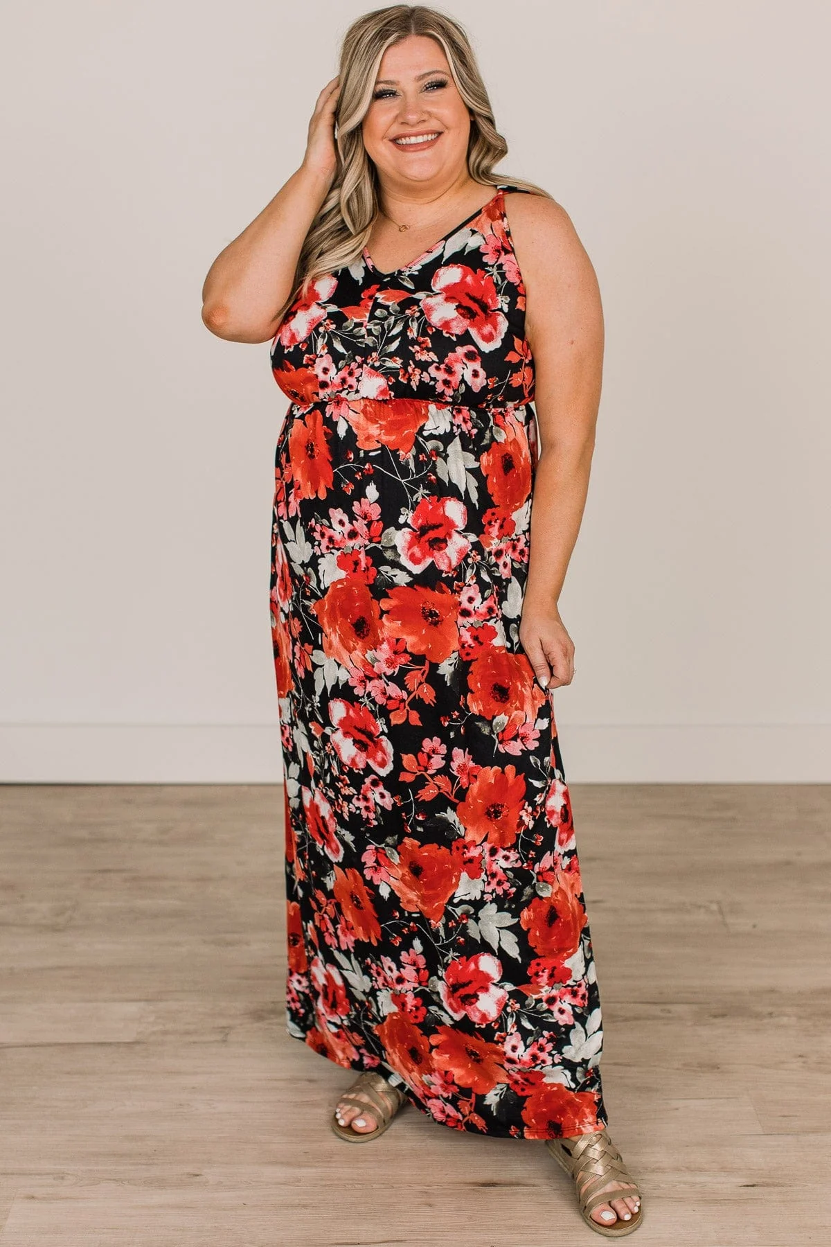 Keep On Dancing Floral Maxi Dress- Black & Red - Image 2