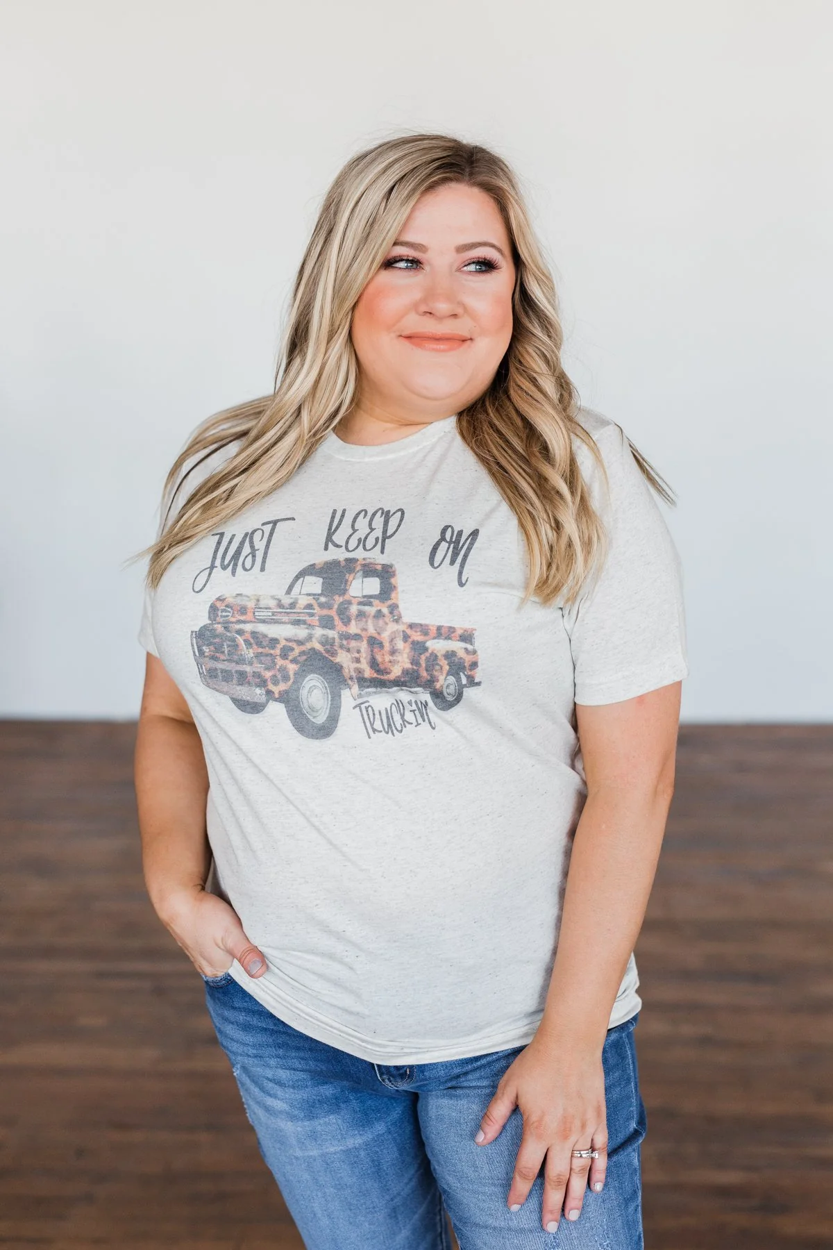 "Keep On Truckin" Leopard Truck Graphic Tee- Oatmeal - Image 5