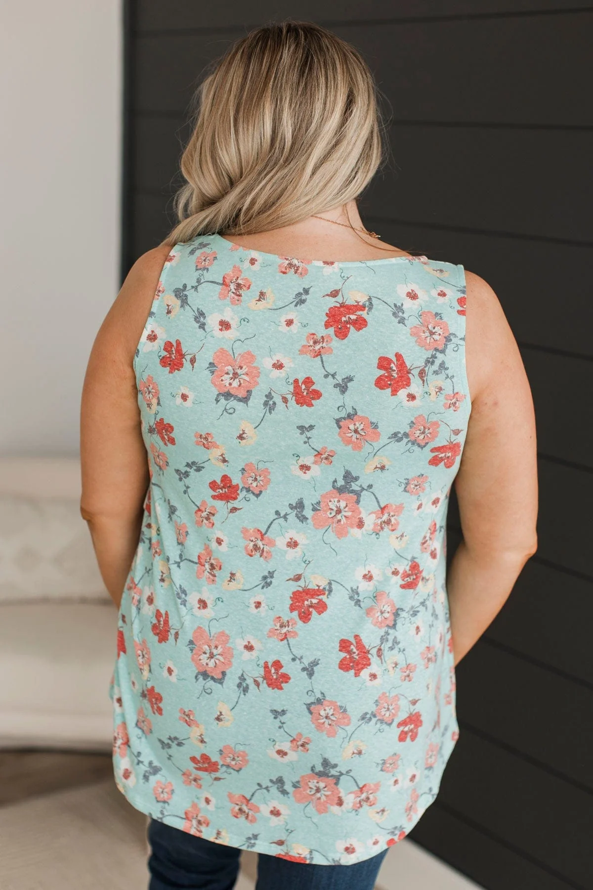 Keep On Walking Floral Tank Top- Mint Blue - Image 7