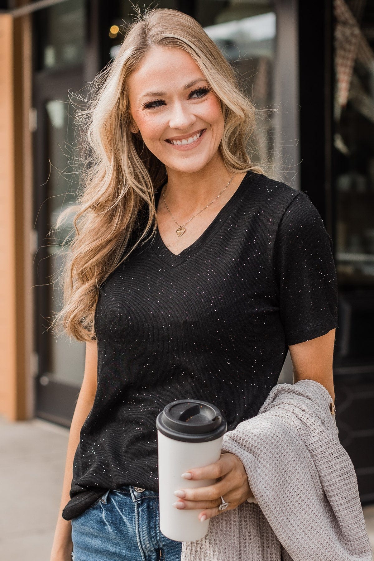 Keep Shining Glitter Knit Top- Black - Image 7