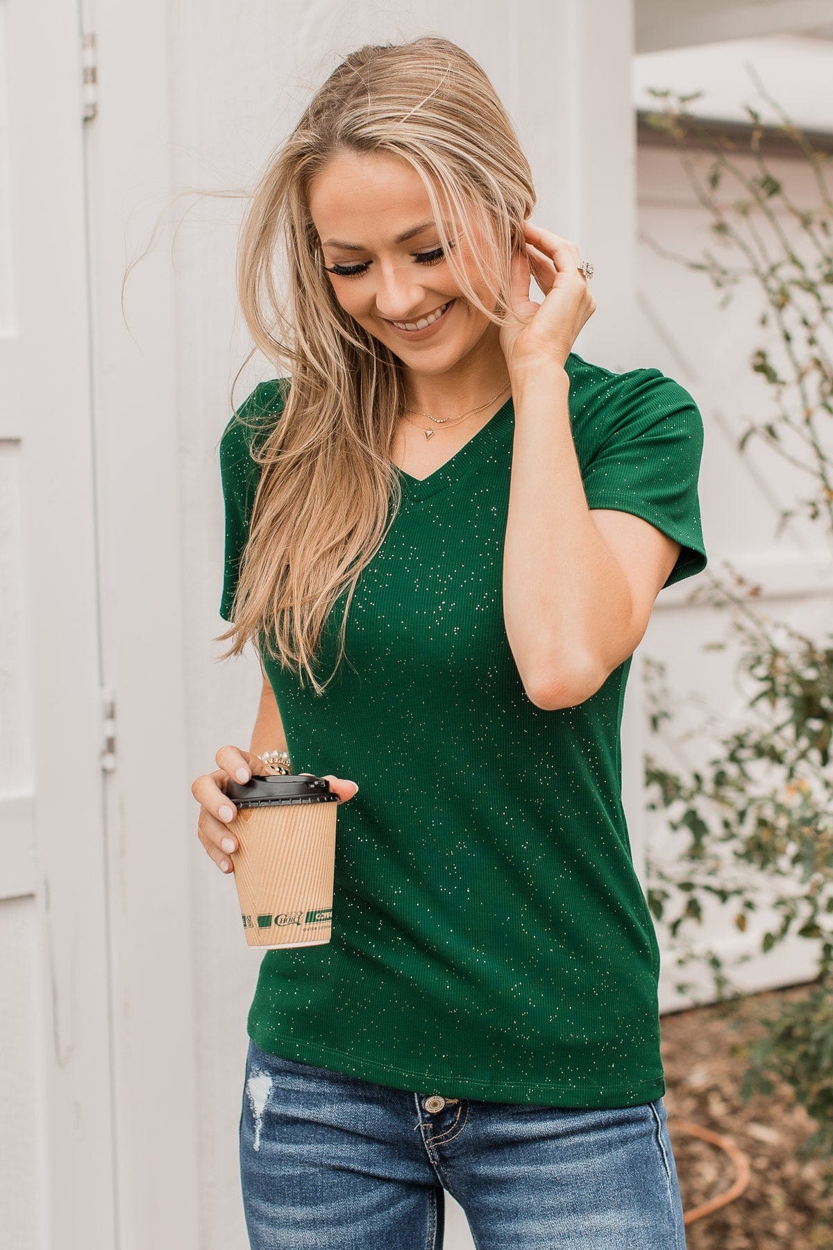 Keep Shining Glitter Knit Top- Dark Green - Image 3
