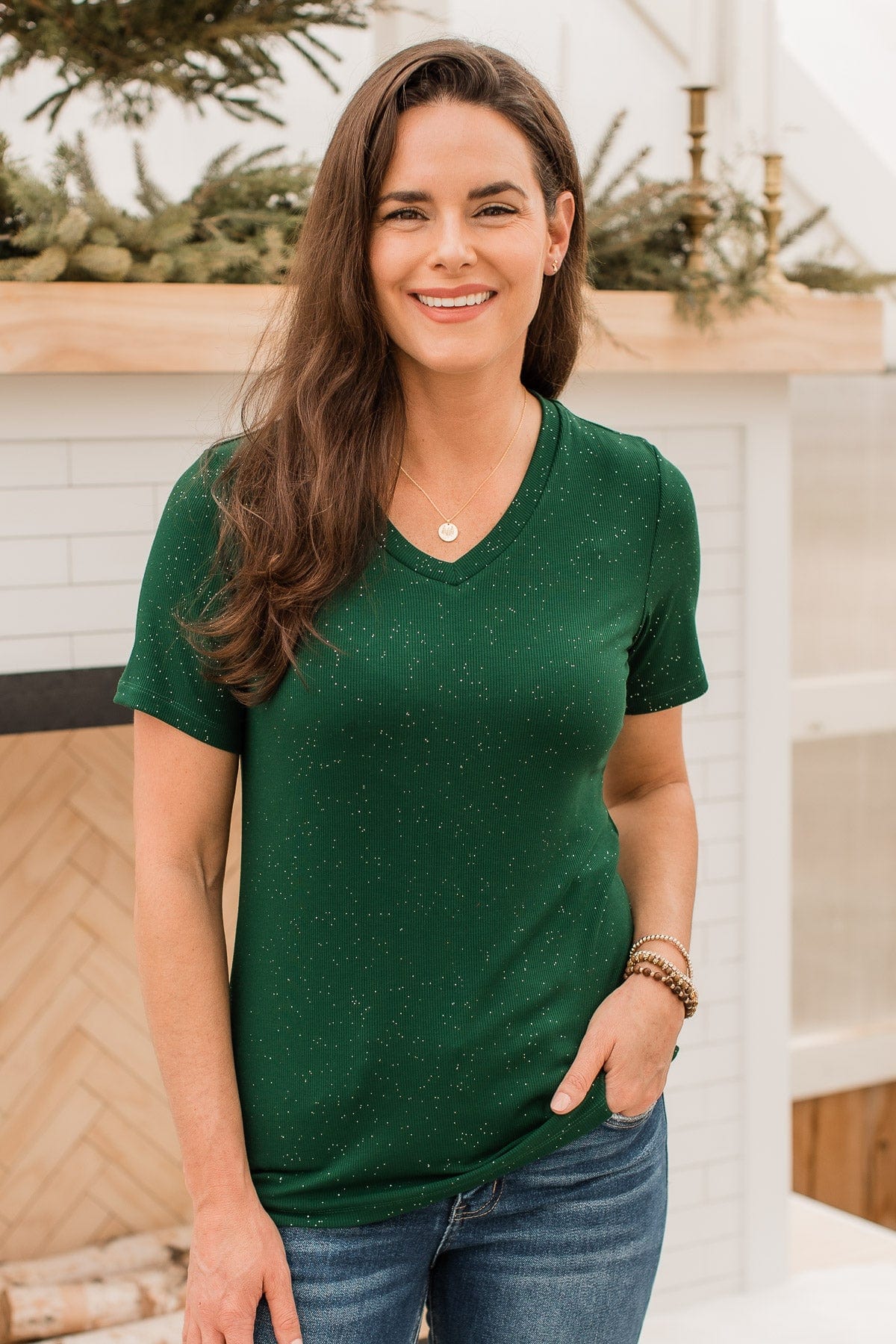 Keep Shining Glitter Knit Top- Dark Green - Image 6