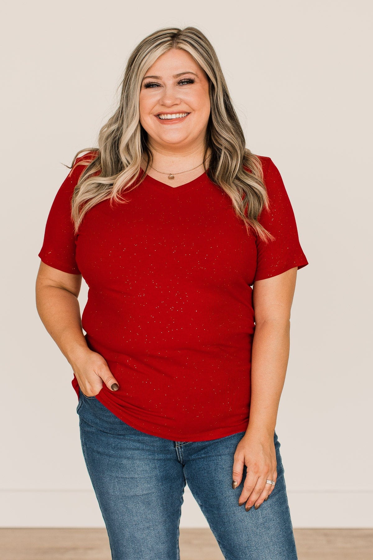 Keep Shining Glitter Knit Top- Red - Image 7