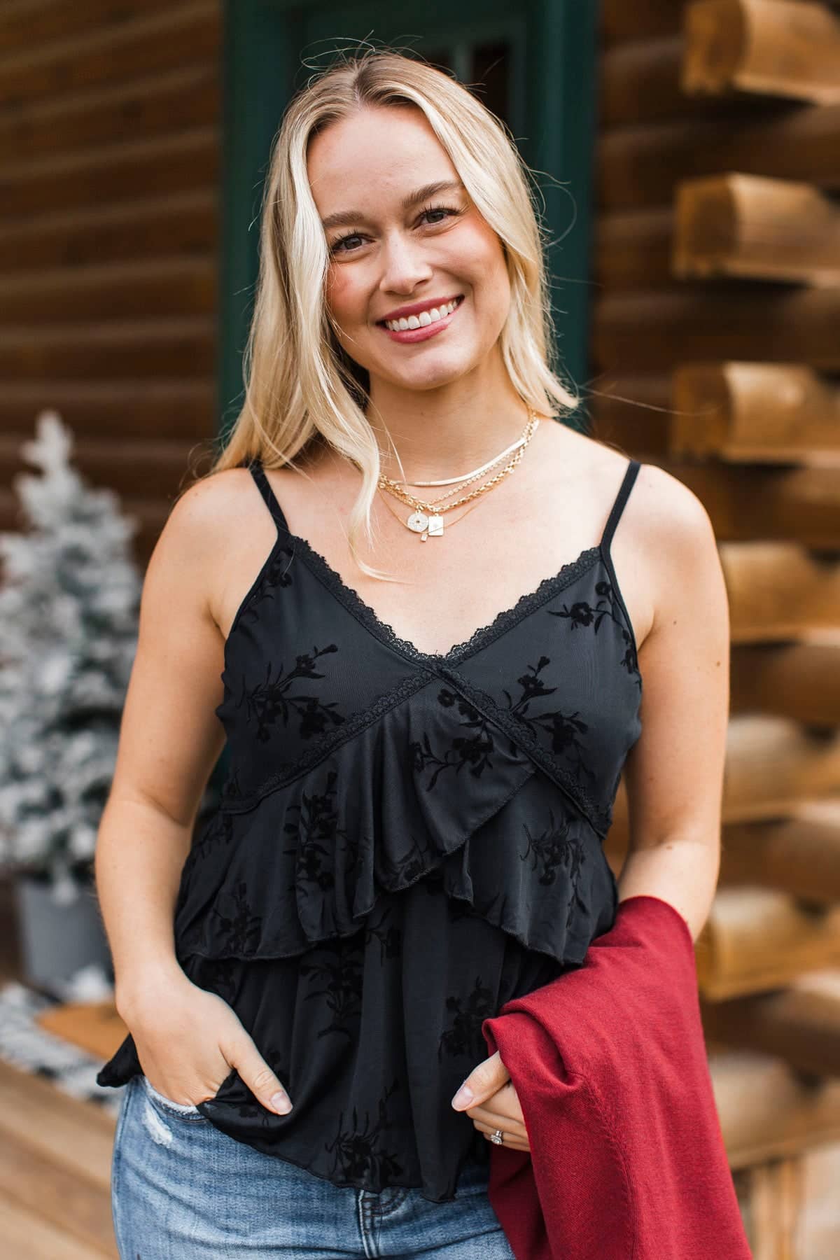 Keep The Magic Alive Floral Velvet Tank Top- Black