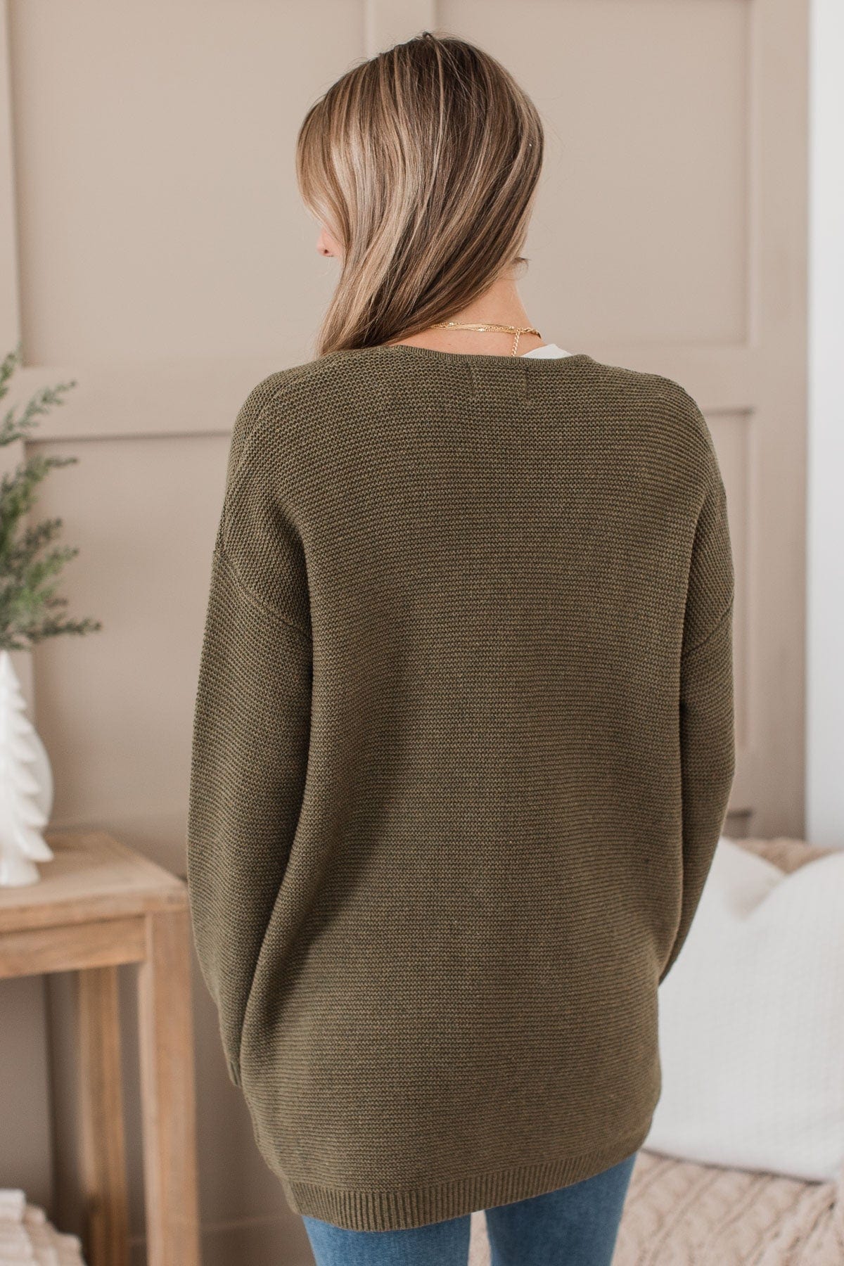 Keep Things Simple Knit Cardigan- Olive - Image 9