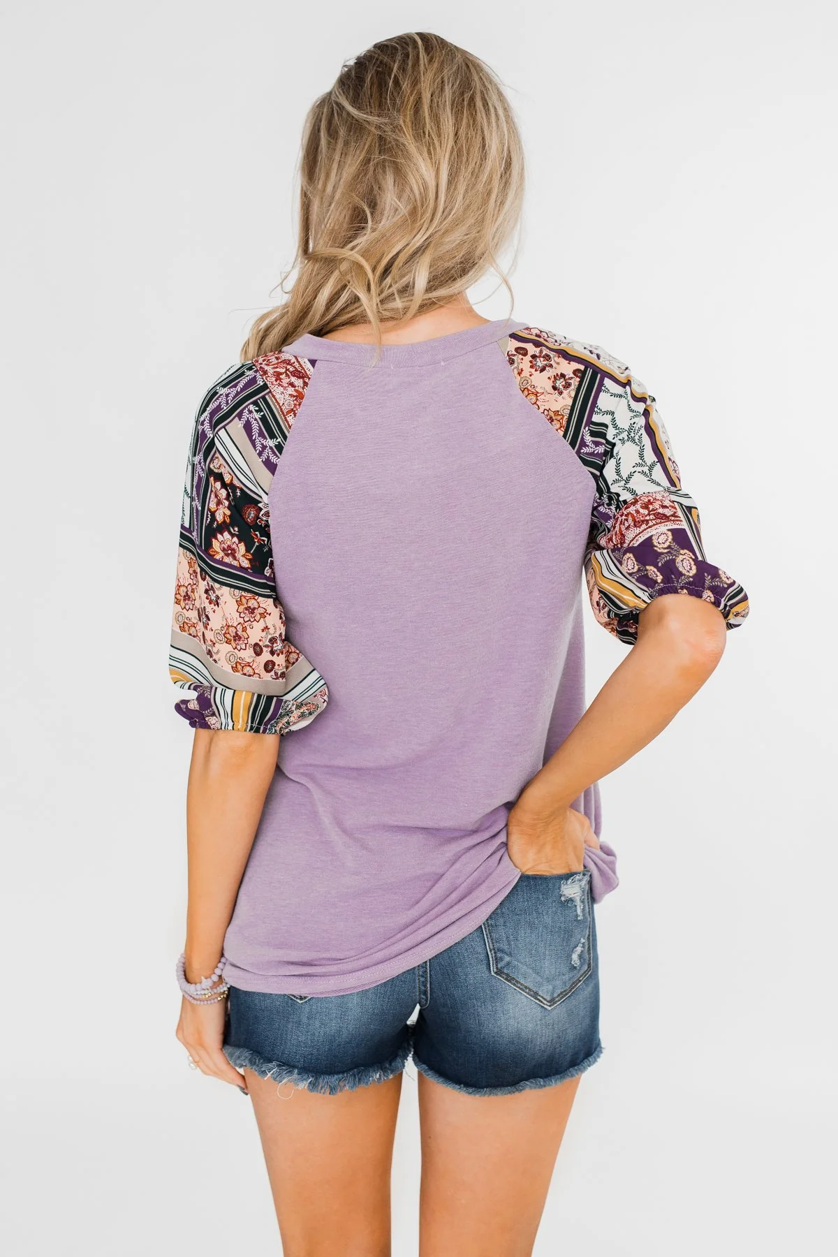 Keep Walking On Printed Sleeve Top- Lilac - Image 10