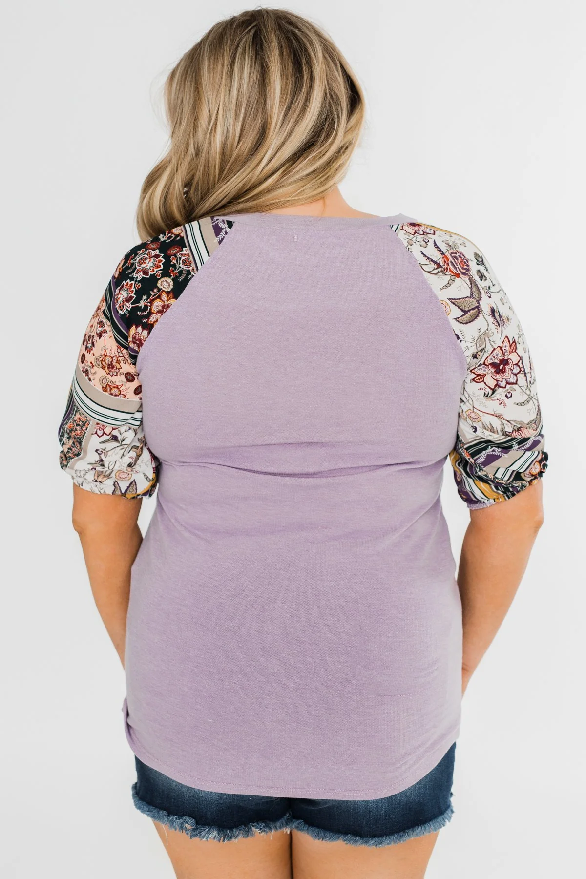 Keep Walking On Printed Sleeve Top- Lilac - Image 11