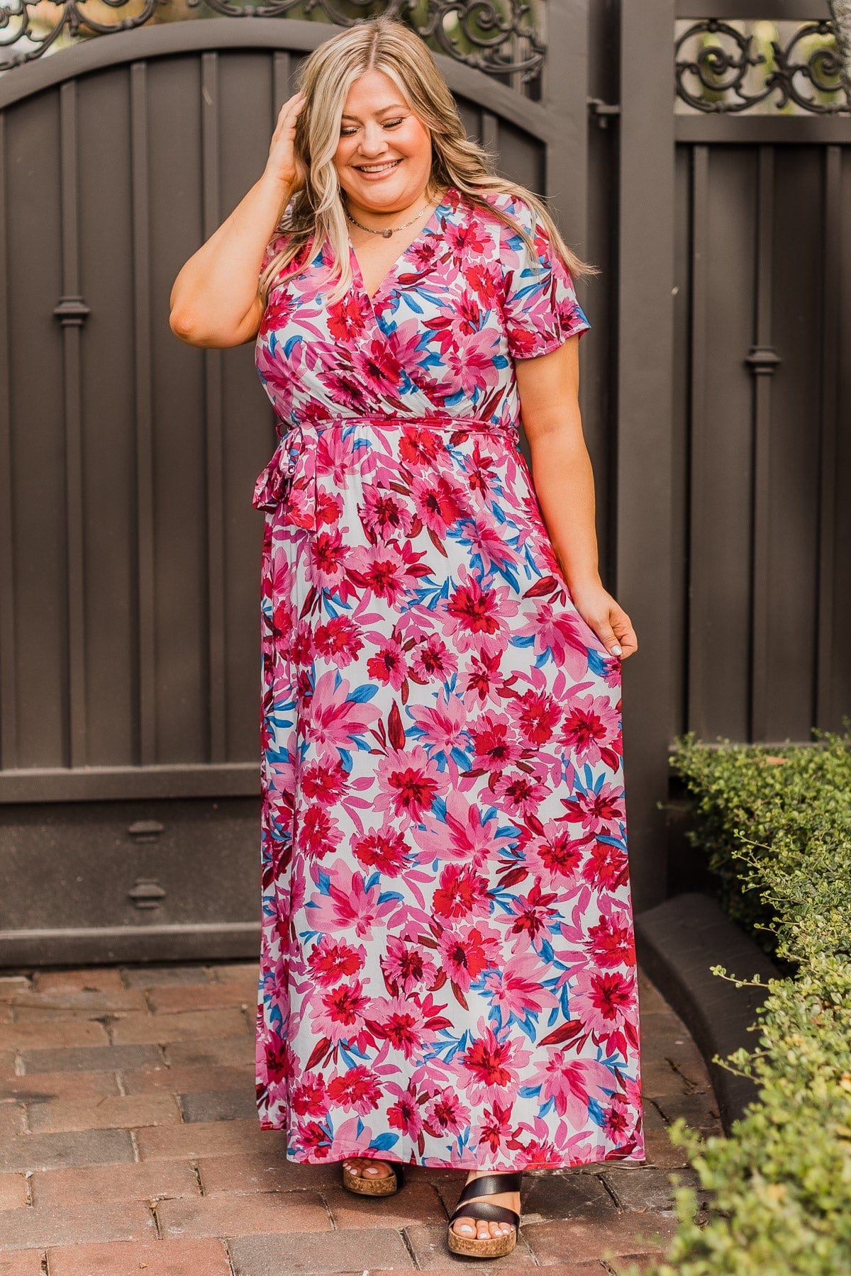 Keep You Around Floral Maxi Dress- Ivory & Hot Pink