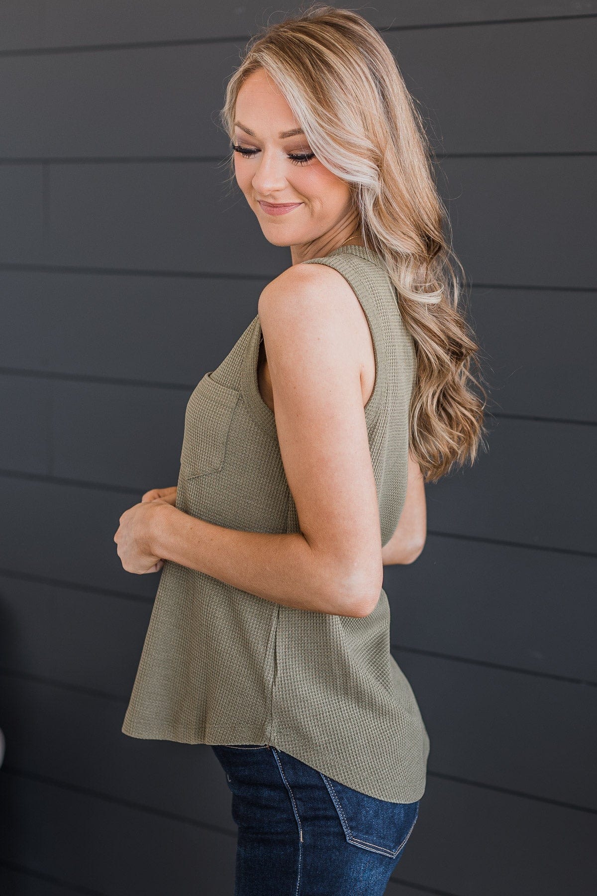 Keep You Guessing Knit Tank Top- Olive - Image 5