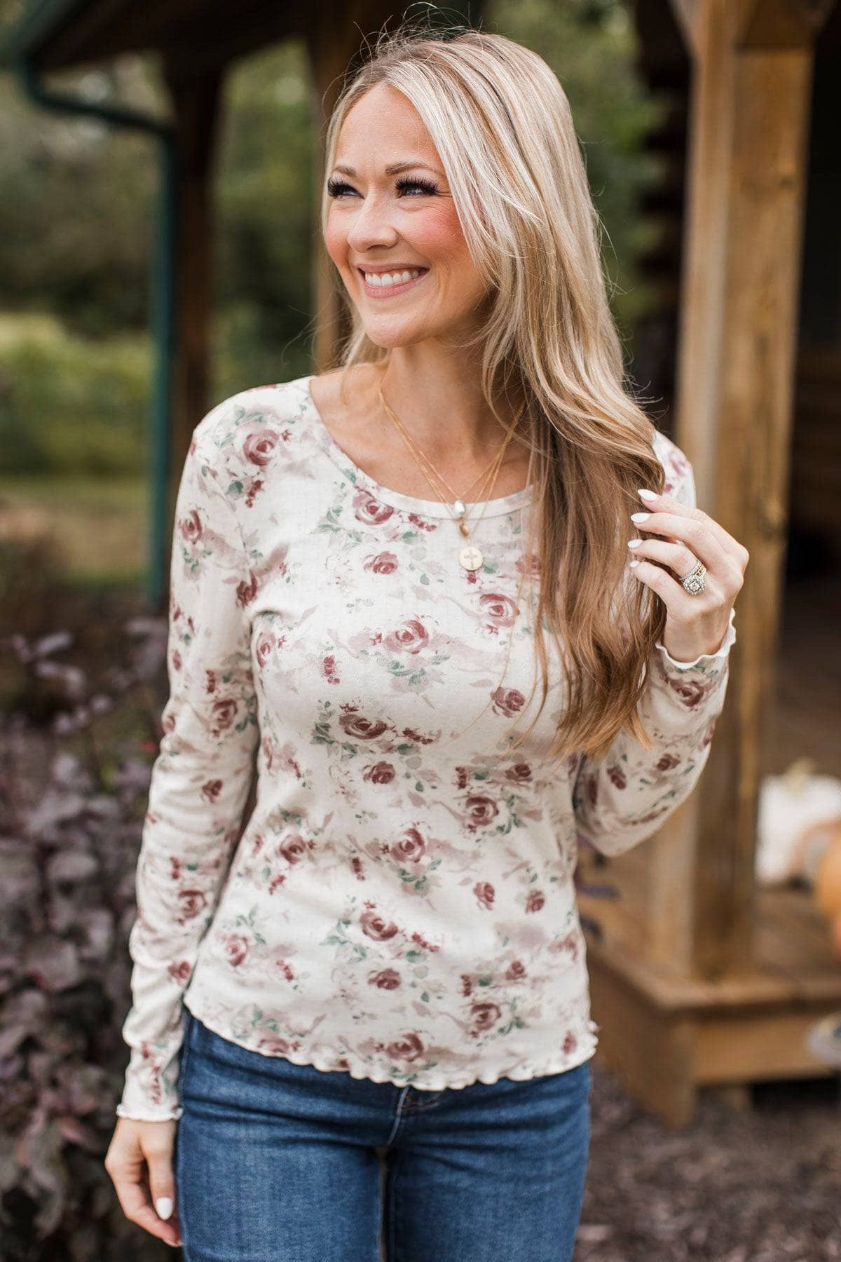 Keeper Of My Heart Floral Pointelle Top- Ivory & Plum - Image 3