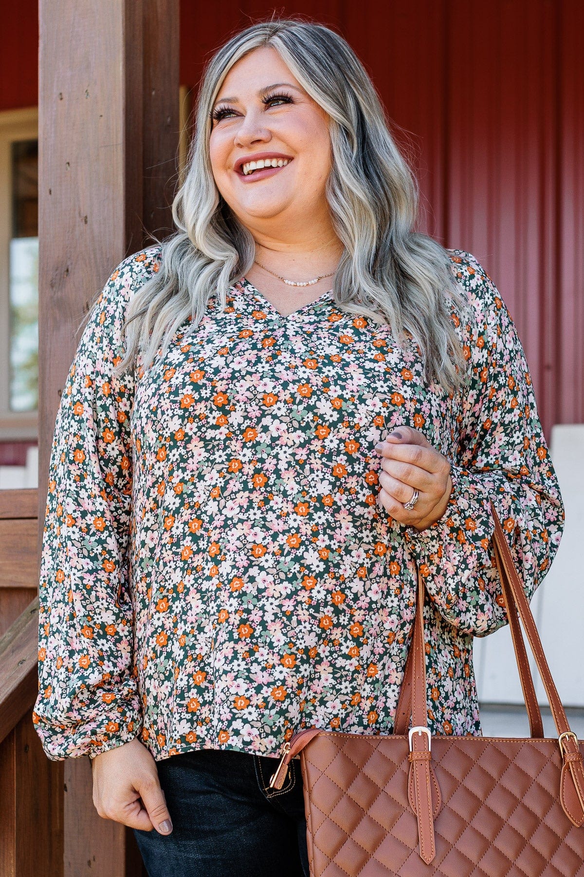 Keeping Dreams Alive Floral Blouse- Hunter Green - Image 4
