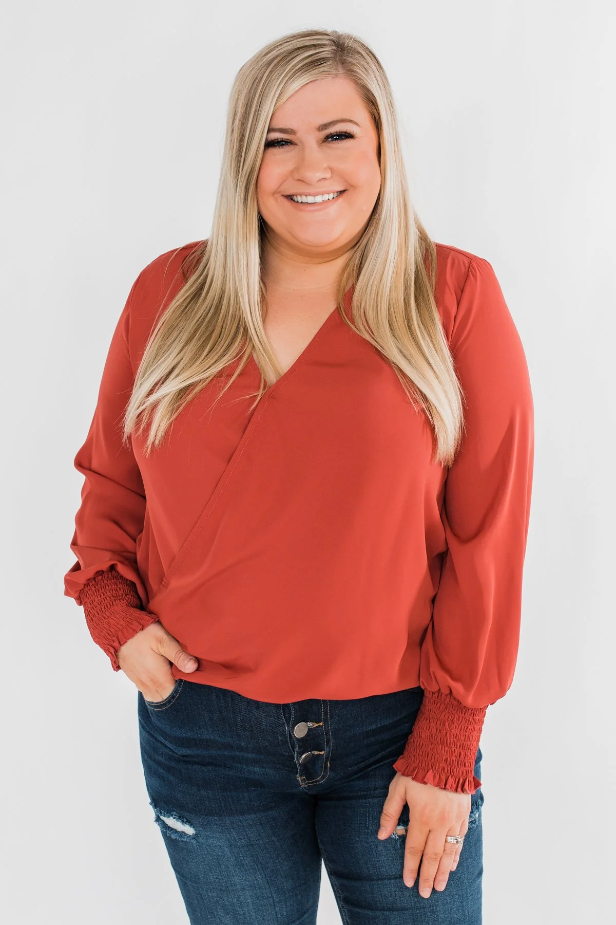 Keeping Up With Cute Wrap Blouse- Rust - Image 2