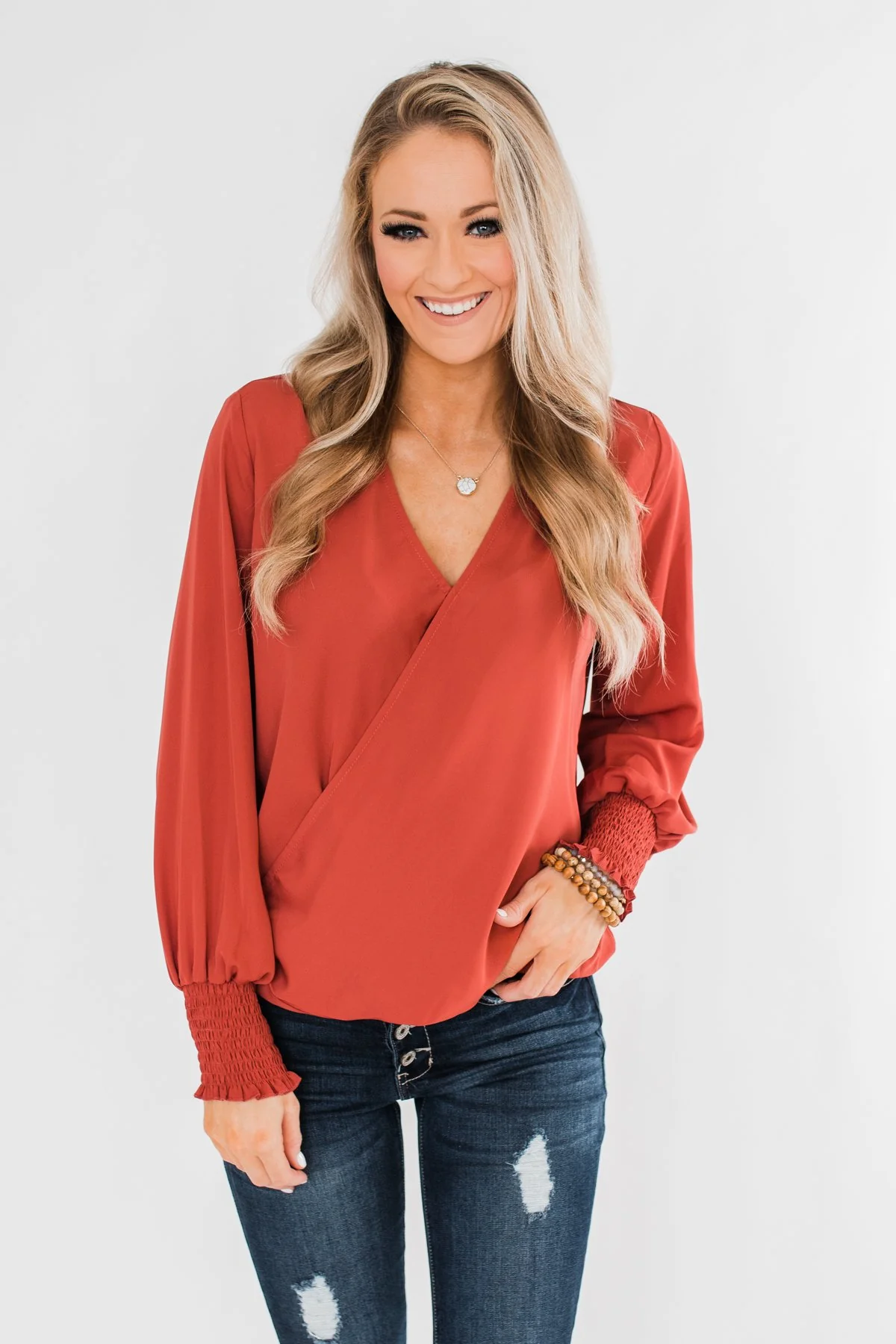 Keeping Up With Cute Wrap Blouse- Rust - Image 3