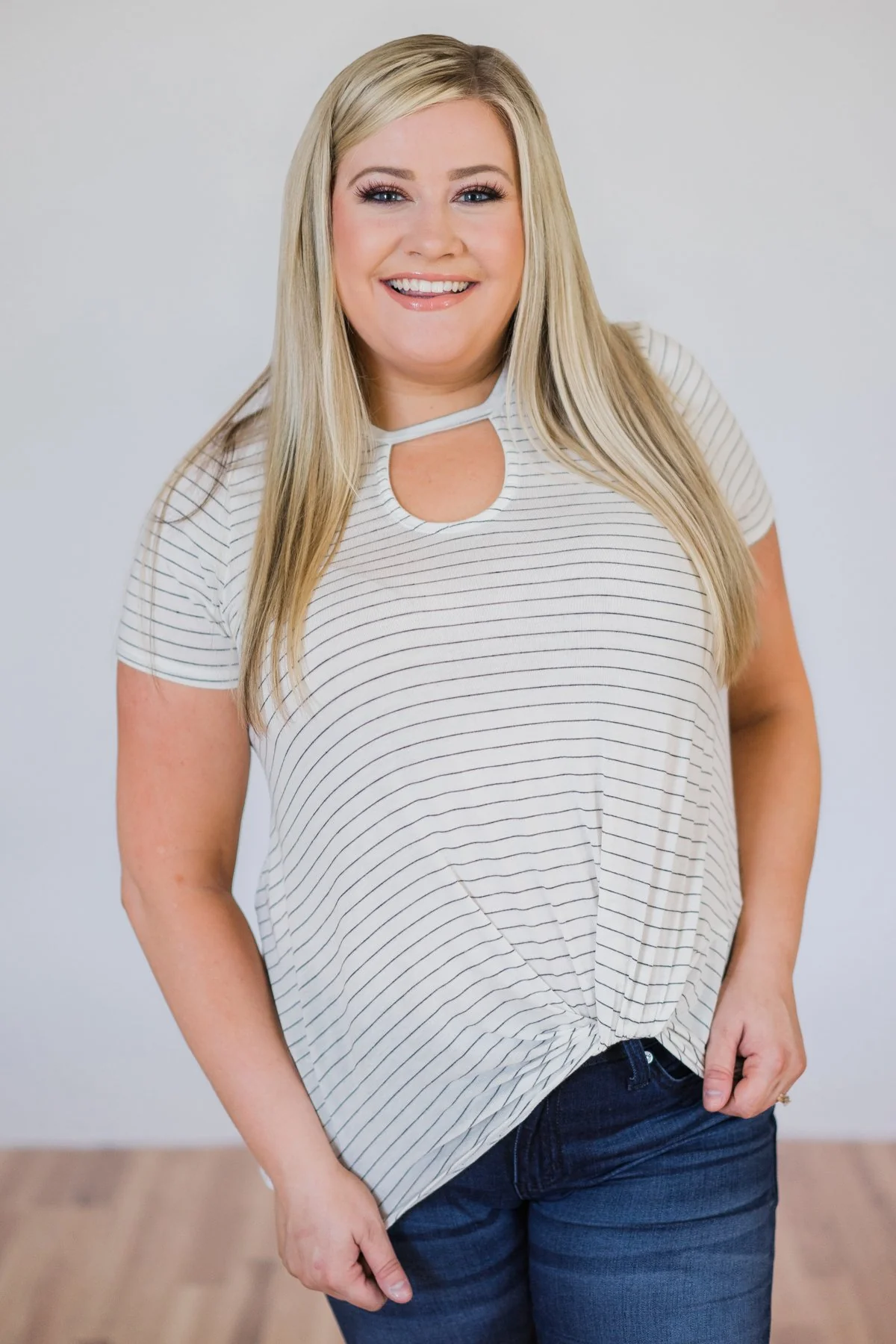 Key Hole Striped Knot Top- Ivory - Image 5