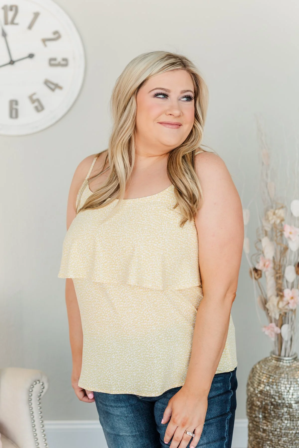 Key To Happiness Tiered Tank Top- Soft Yellow - Image 7