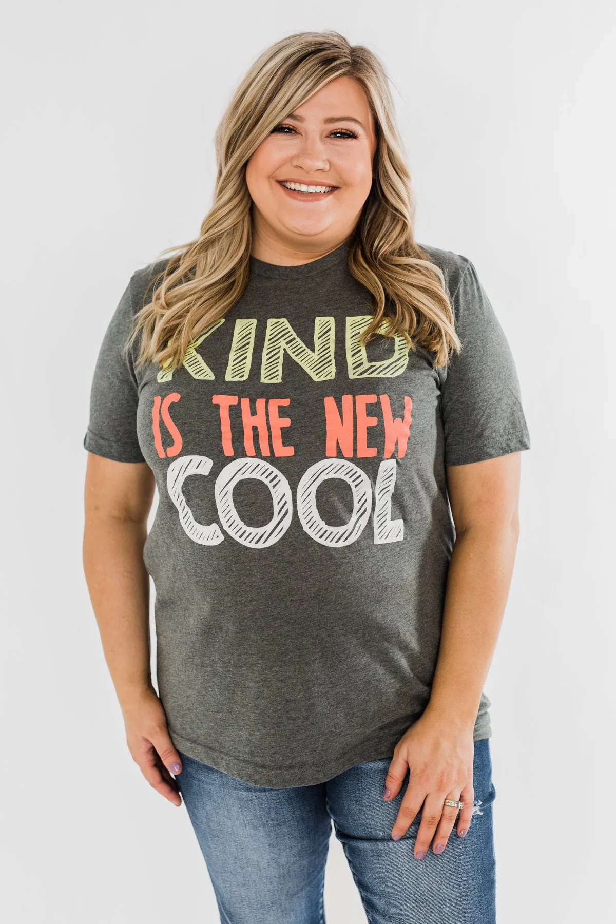 "Kind Is The New Cool" Graphic Tee- Heather Charcoal - Image 2