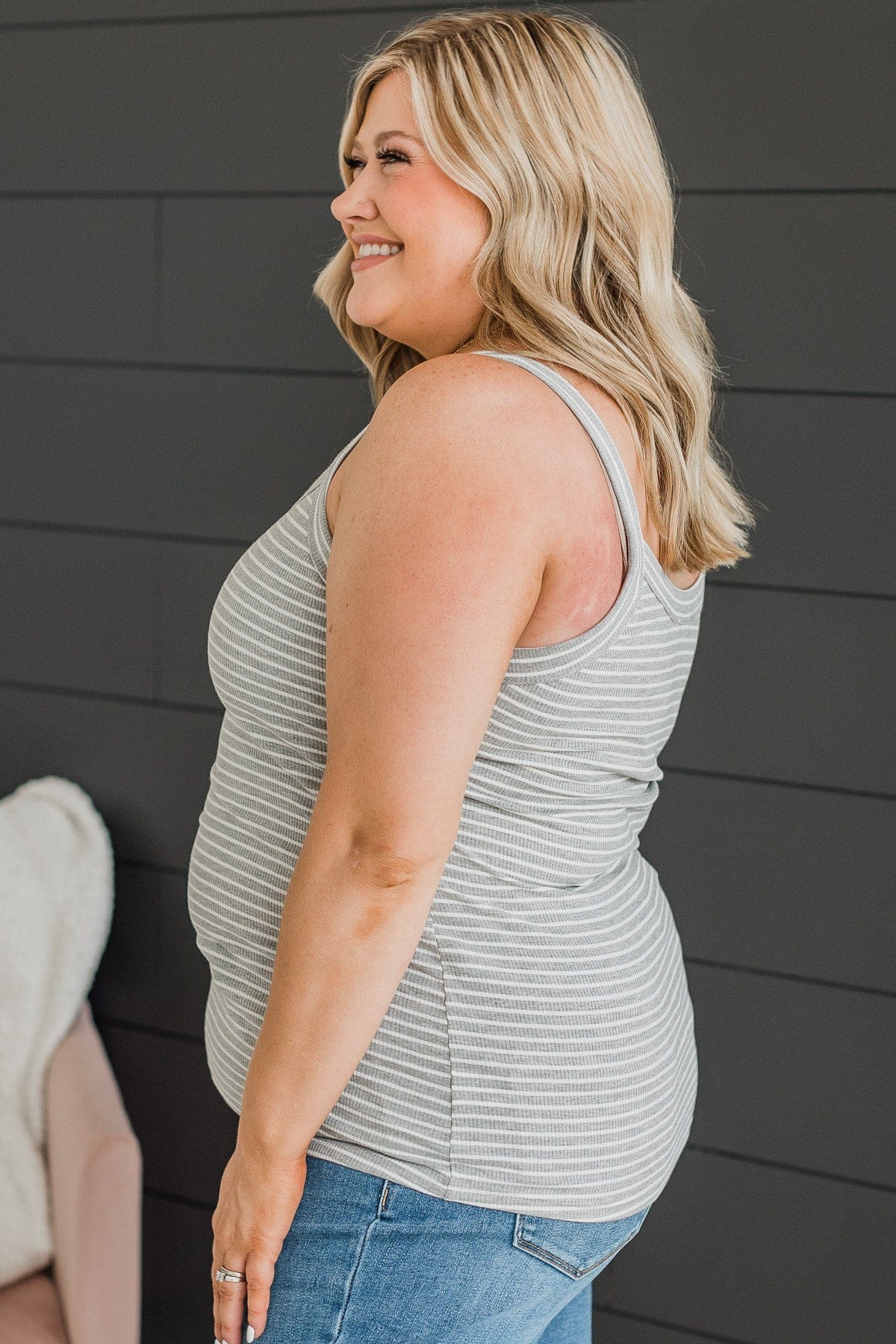 Kind Ways Striped Tank Top- Heather Grey - Image 6
